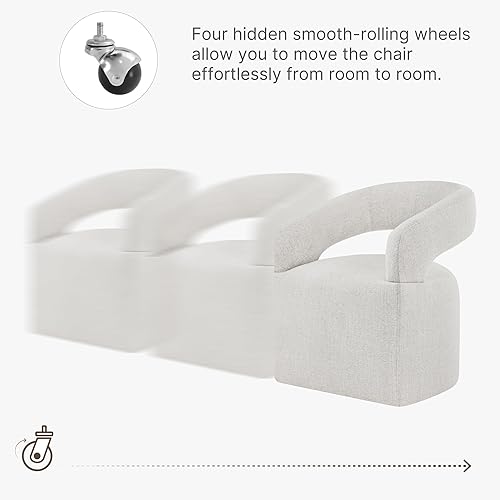 Miniatura 4 de Sillas de comedor tapizadas con ruedas, moderno sillón lateral de barril con rodillos para comedor, dormitorio, sala de estar, sala de lectura,
