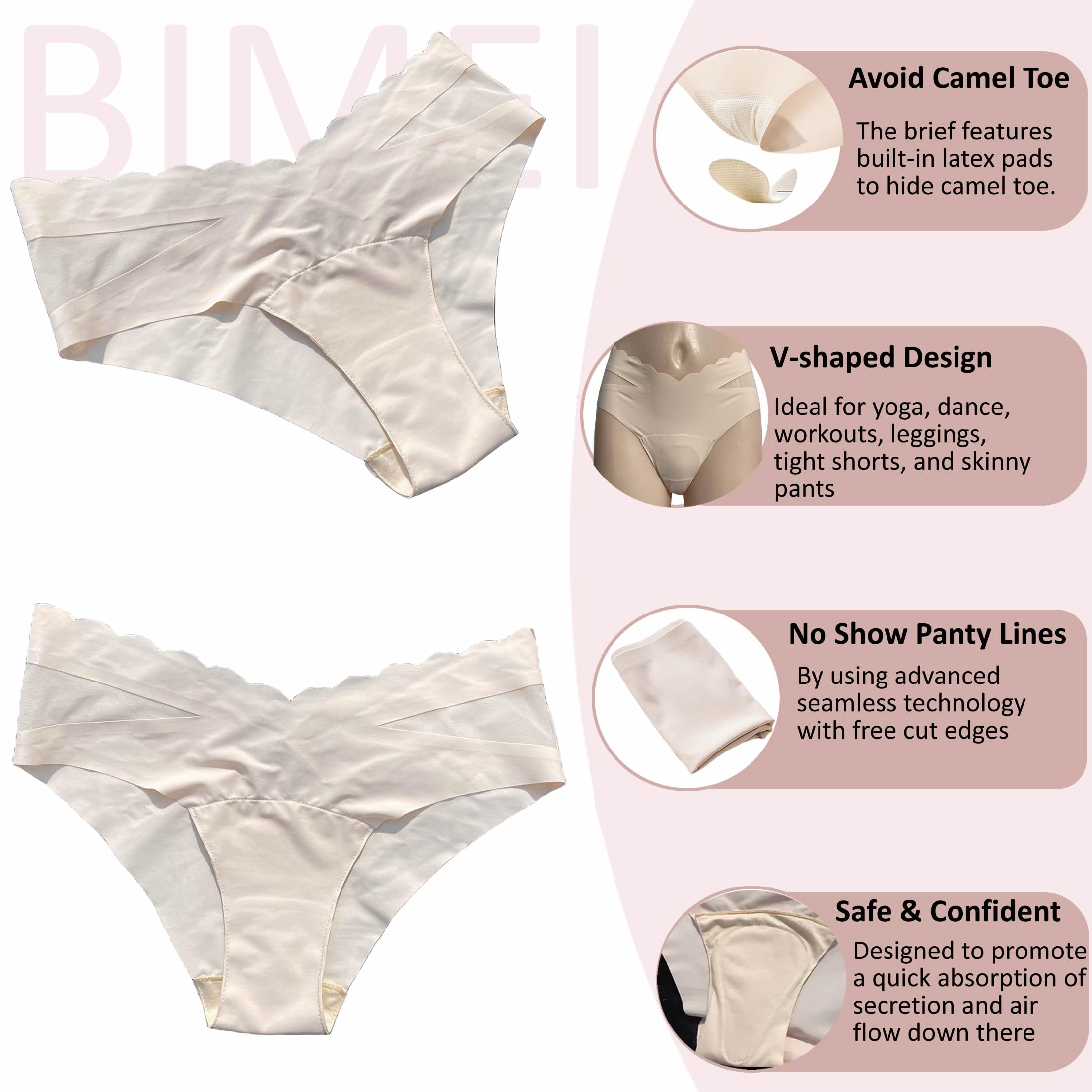 BIMEI AVOID Camel Toe Concealer Panty Invisible Guard for Women underwear 241 (US, Alpha, X-Large, Regular, Regular, Beige Wavy Edge)