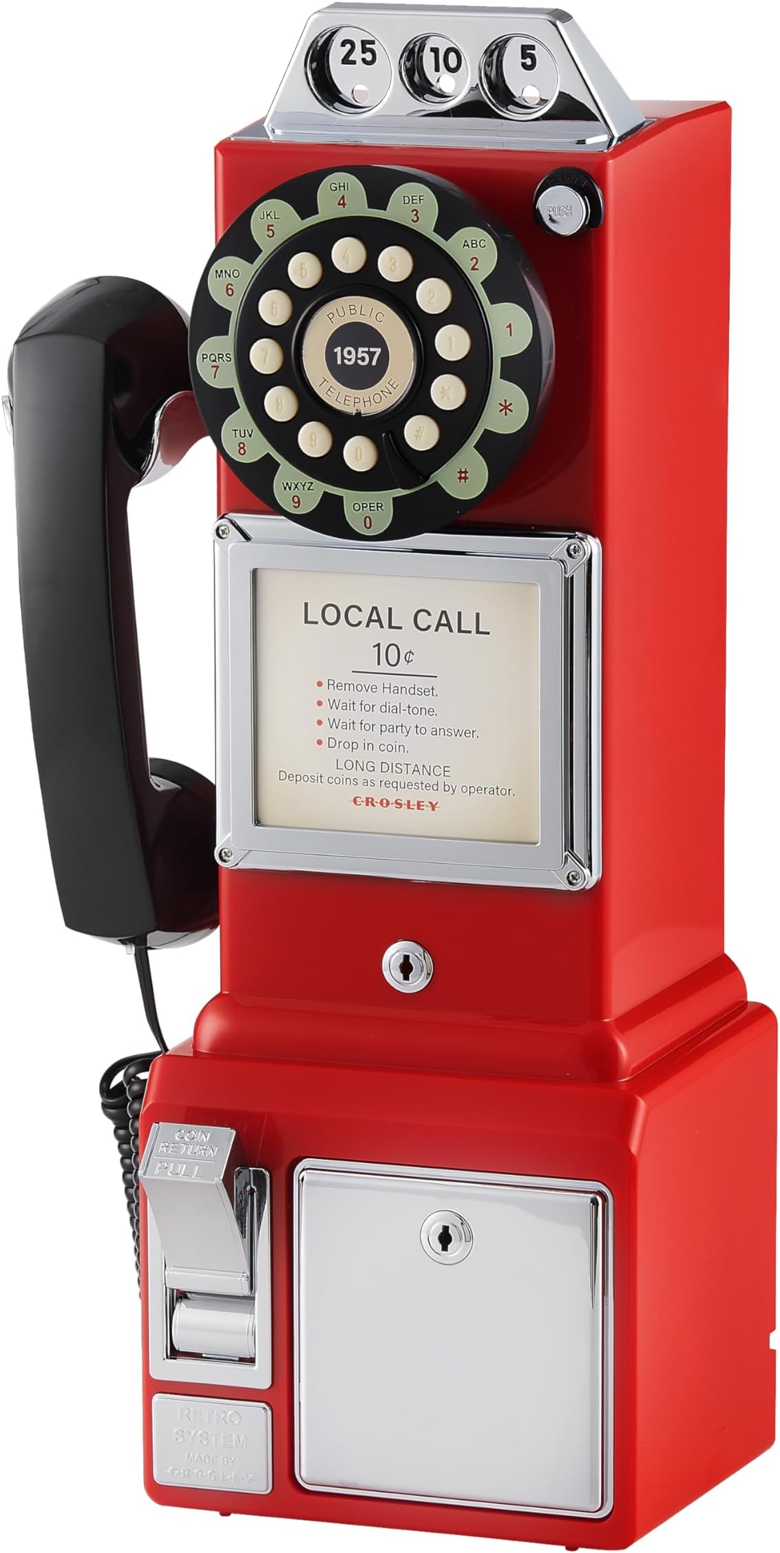 CR56-RE 1950's Payphone with Push Button Technology, Red