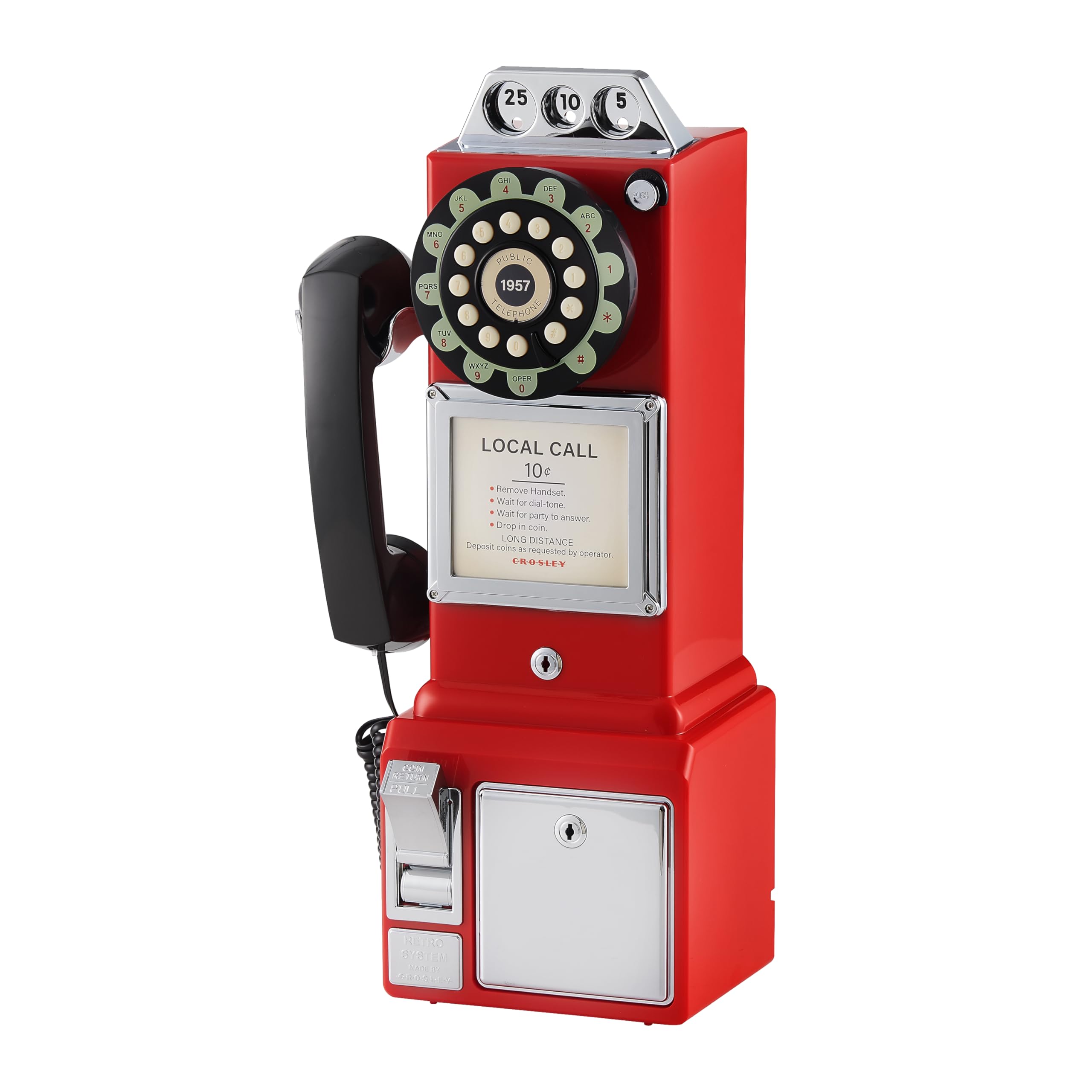 Crosley CR56-RE 1950's Payphone with Push Button Technology, Red