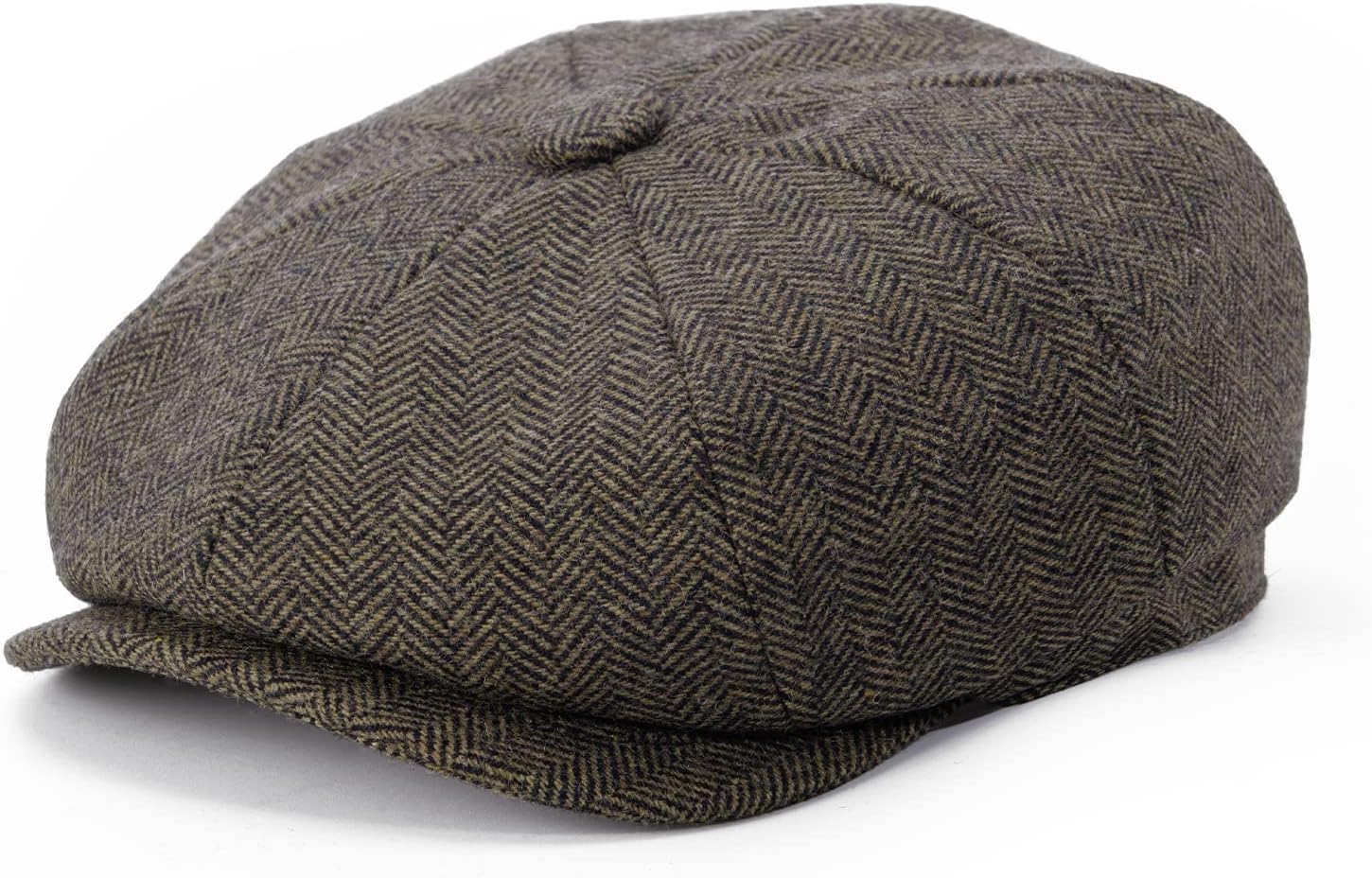 Men's 8 Panel Wool Blend Newsboy Flat Cap Herringbone Tweed Hat