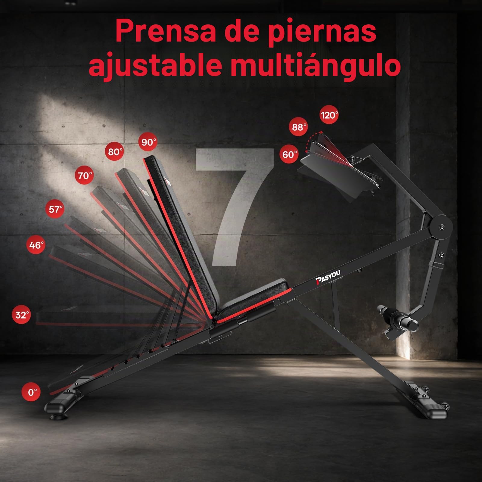 PASYOU Máquina De Extensión De Piernas con 7 Respaldos Ajustables, Prensa De Piernas para Gimnasio En Casa, Capacidad De Peso De hasta 500 KG, Banco De Pesas con Flexiones De Piernas