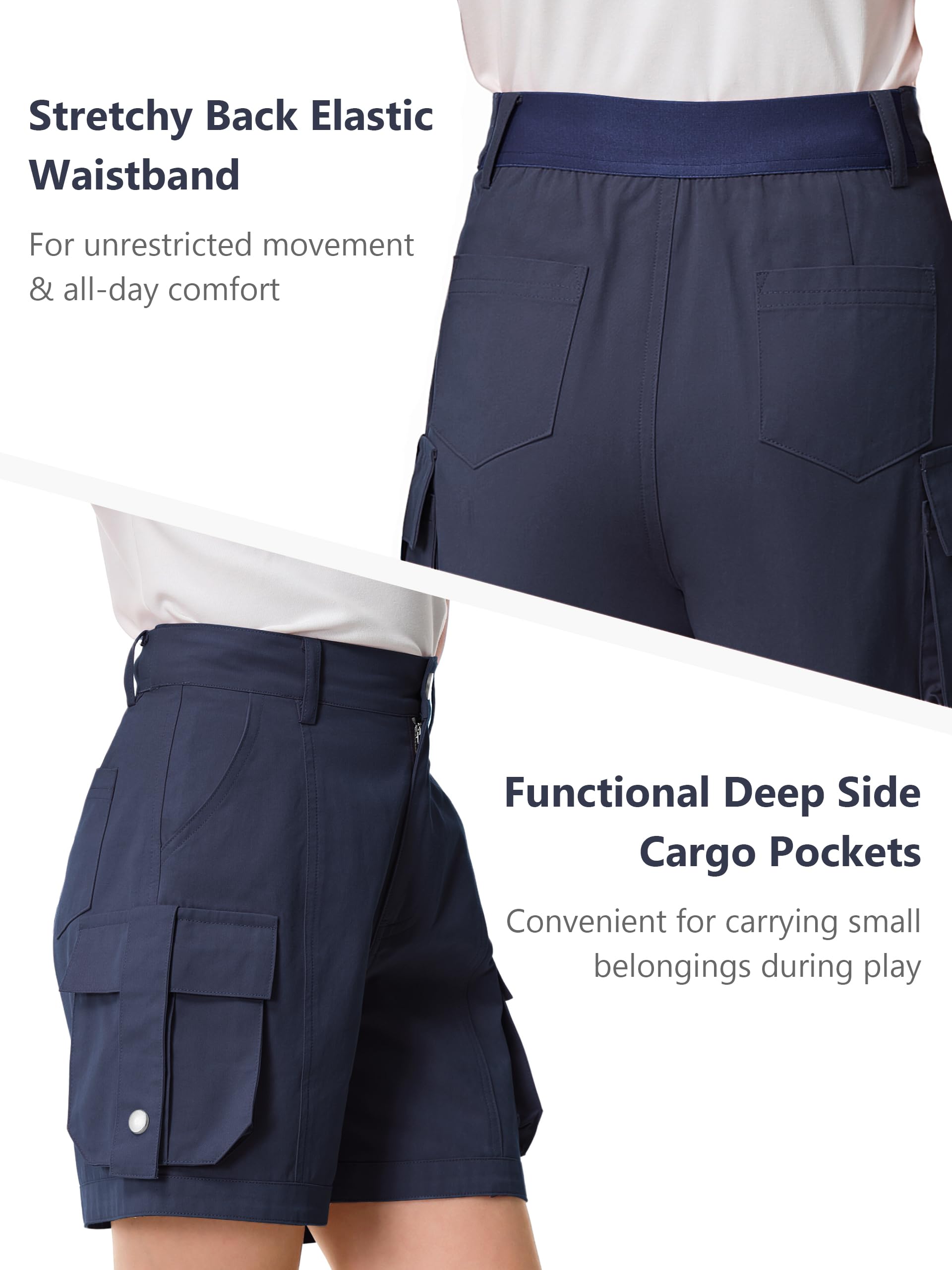 Rolanko Shorts Cargo pour Fille, Coton Léger avec Taille Semi Élastique Shorts d'uniforme D'été