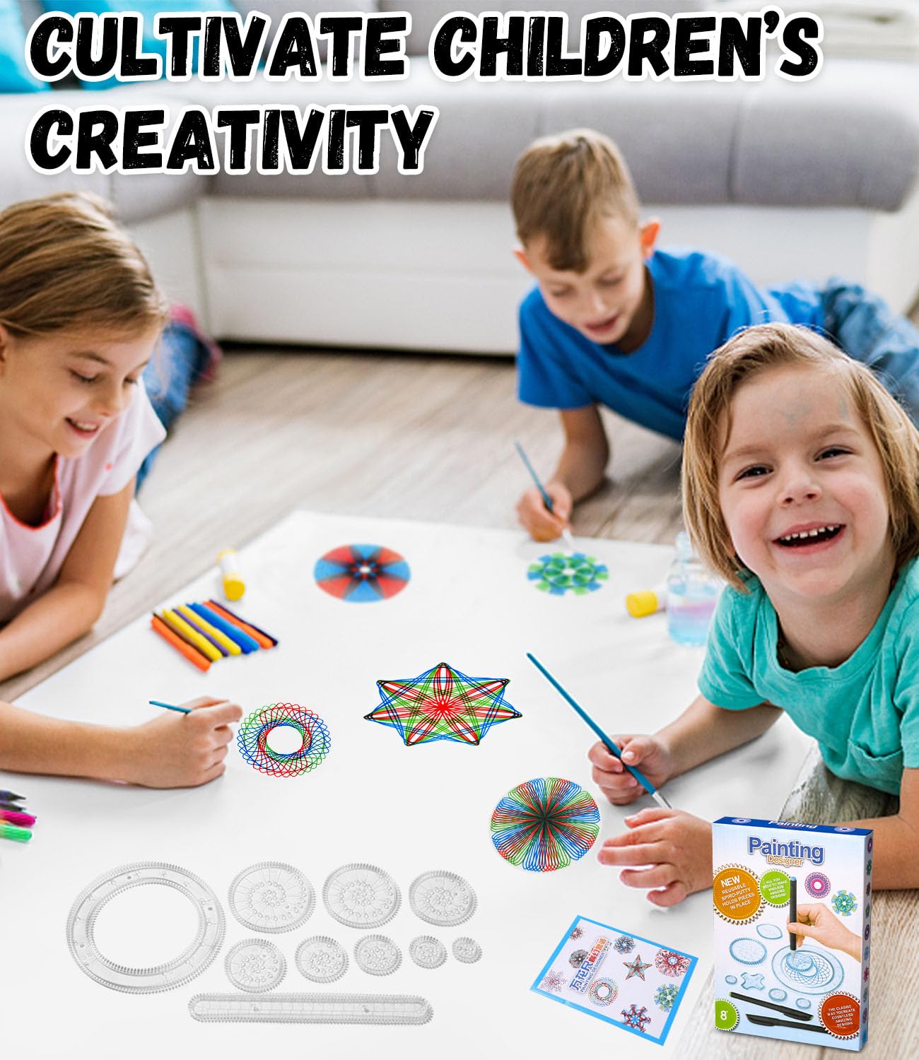 KBIBCK Spirografo Per Bambini - Gioco Creativo Con 27 Pezzi Per Disegni Mandala E Geometrici - Foto 8