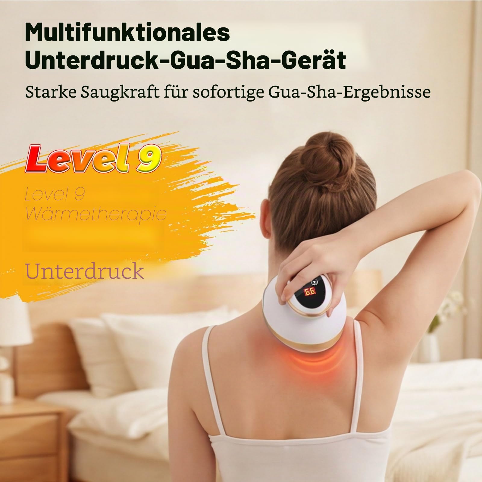 Vakuum Massage 4-in-1 Cellulite Massagegerät, Elektrisches Vakuum & Gua Sha Gerät für straffere Haut, Tiefenmassage mit Wärme, Körperformung & Durchblutung für Ganzkörper Anwendung Zuhause
