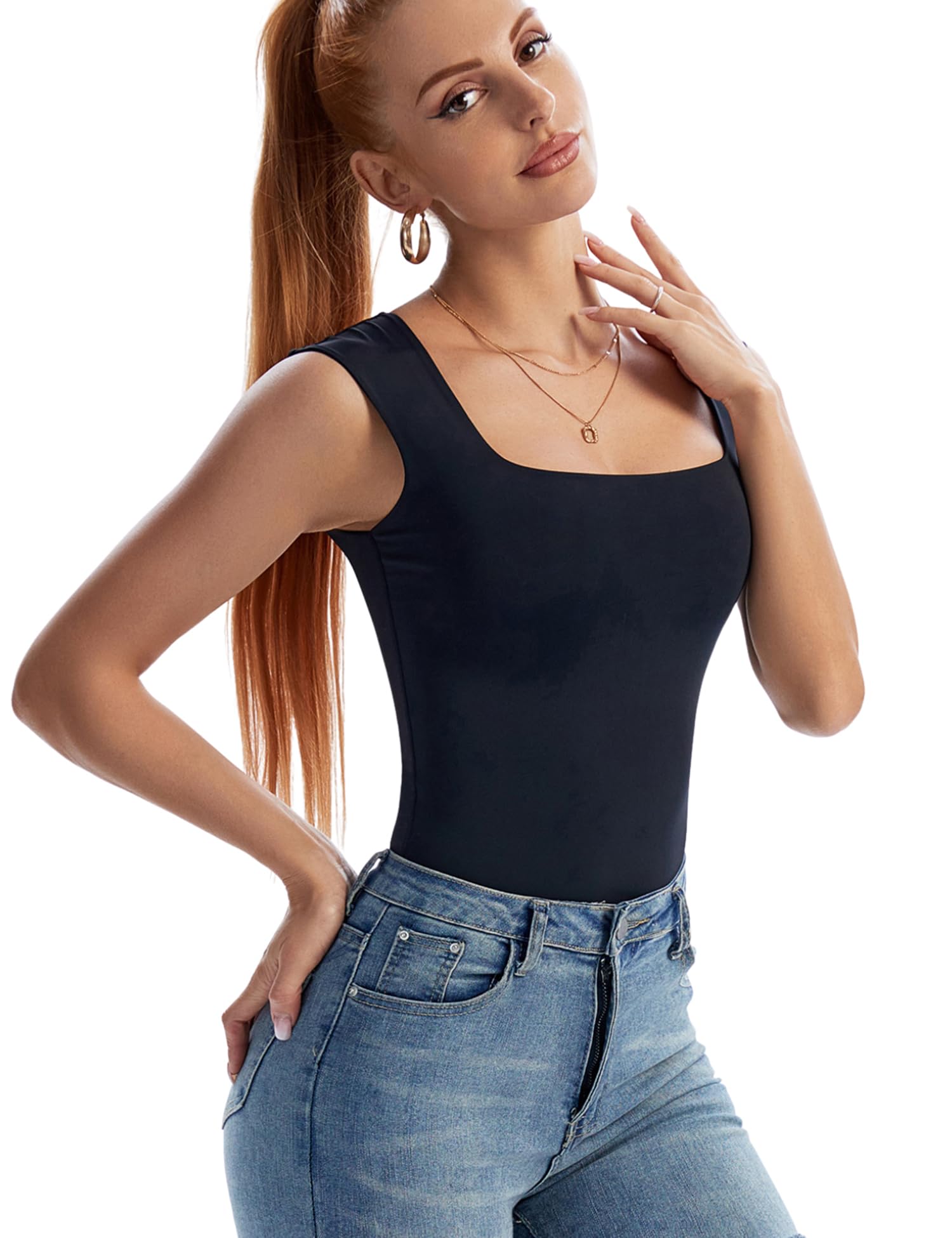 Aranmei Body sexy casual para mujer, cuello cuadrado, sin mangas, para salir