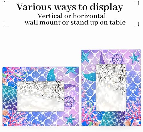 Miniatura 4 de Bonito portarretratos de sirena de 5 x 7 pulgadas, marco de fotos de estrella de mar de playa para montaje en pared o exhibición de mesa, marcos de