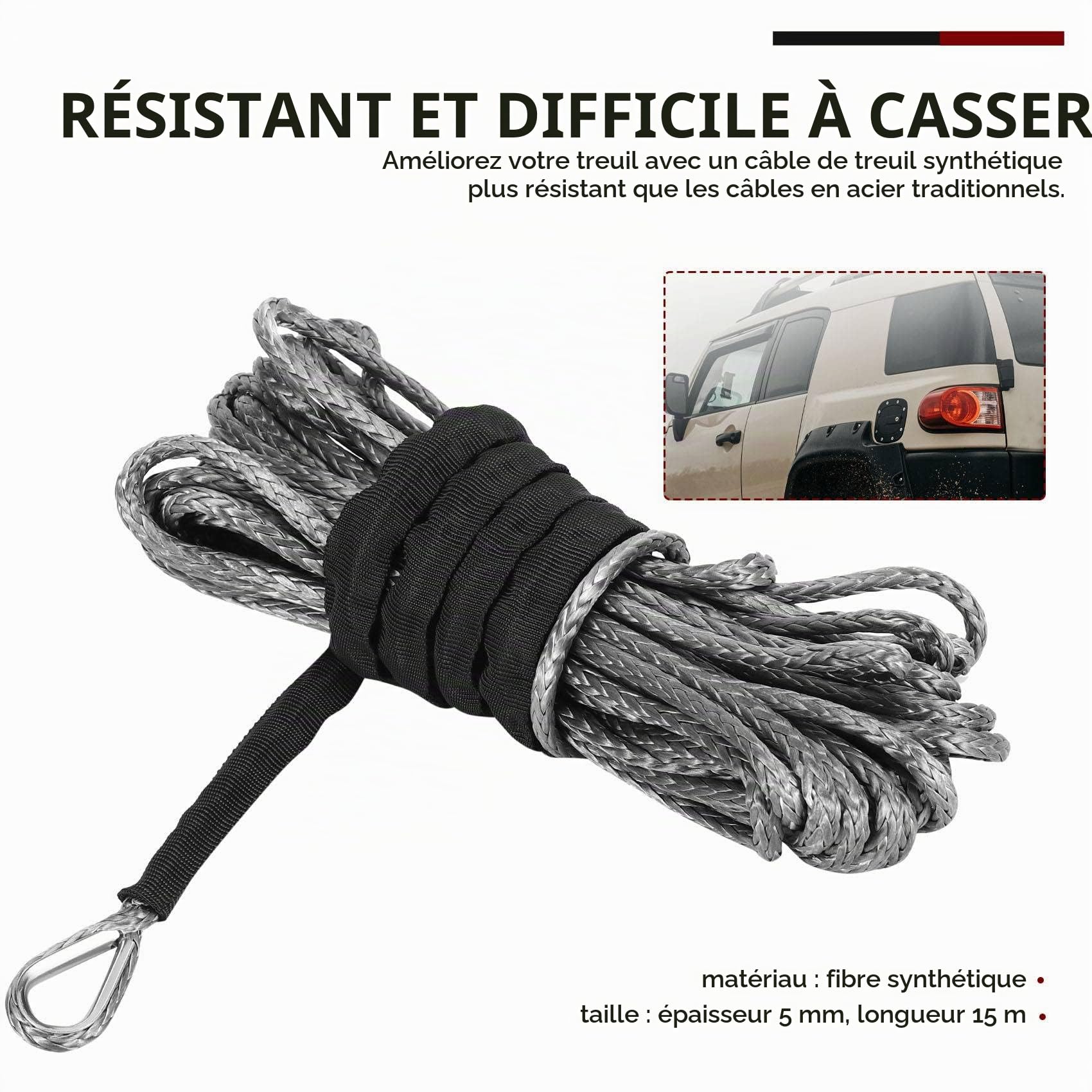 PRATYAHARA Corde de Câble de Ligne de Treuil SynthéTique de 3/16 Po X 50 Po 7700LBs avec Manchon de Protection pour UTV (Gris)