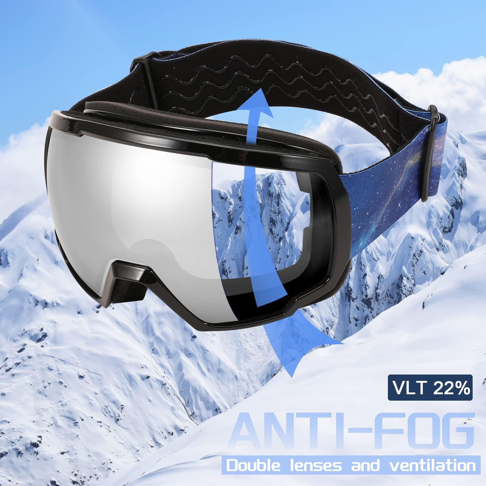 FEISEDY Maschere da Sci OTG Occhiali da Snowboard, Anti Nebbia B2960 | Protezione UV400, per Uomo Donna, Adatto Motoslitta, di Fondo e Altri Sport Invernali