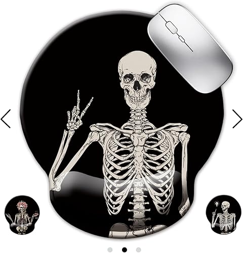 STOPERT Alfombrilla de mouse ergonómica con soporte para reposamuñecas, esqueleto gótico de calavera negra, alfombrilla de mouse pequeña con base de