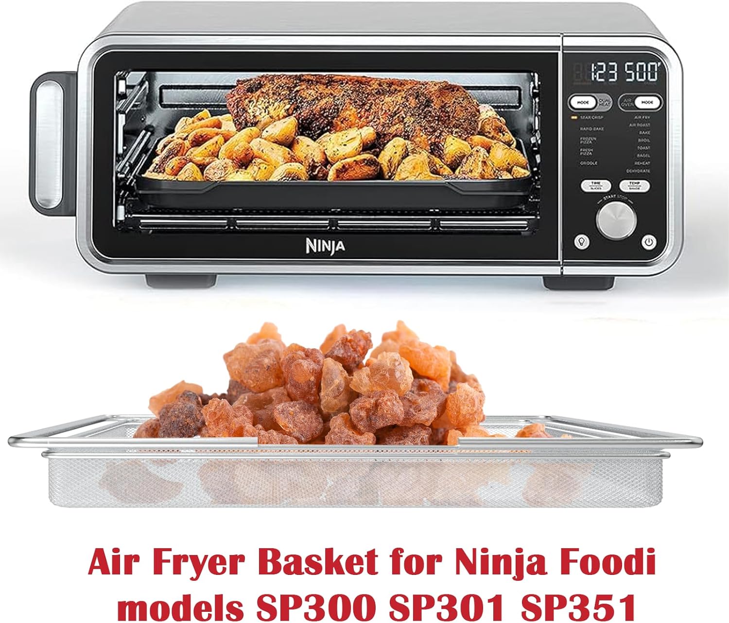 Air Fryer Basket for Ninja Foodi SP300 SP301 SP351 SP201 Series Air Fryer Oven, Stainless Steel Air Fryer Tray Replacement for Ninja Foodi Air Fryer Accessories, Air Fry Basket for Oven
