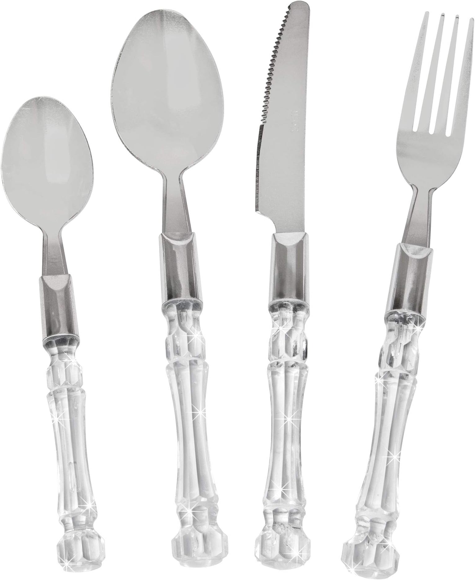 Acrylic and Stainless Steel Silverware Set, 16-Piece Flatware Set with Faux Crystal Handle, Elegant Cutlery Set Including 4 Knives, 4 Dinner Forks, 4 Soup Spoons, 4 Spoons, Mirror Polished, Service Fo