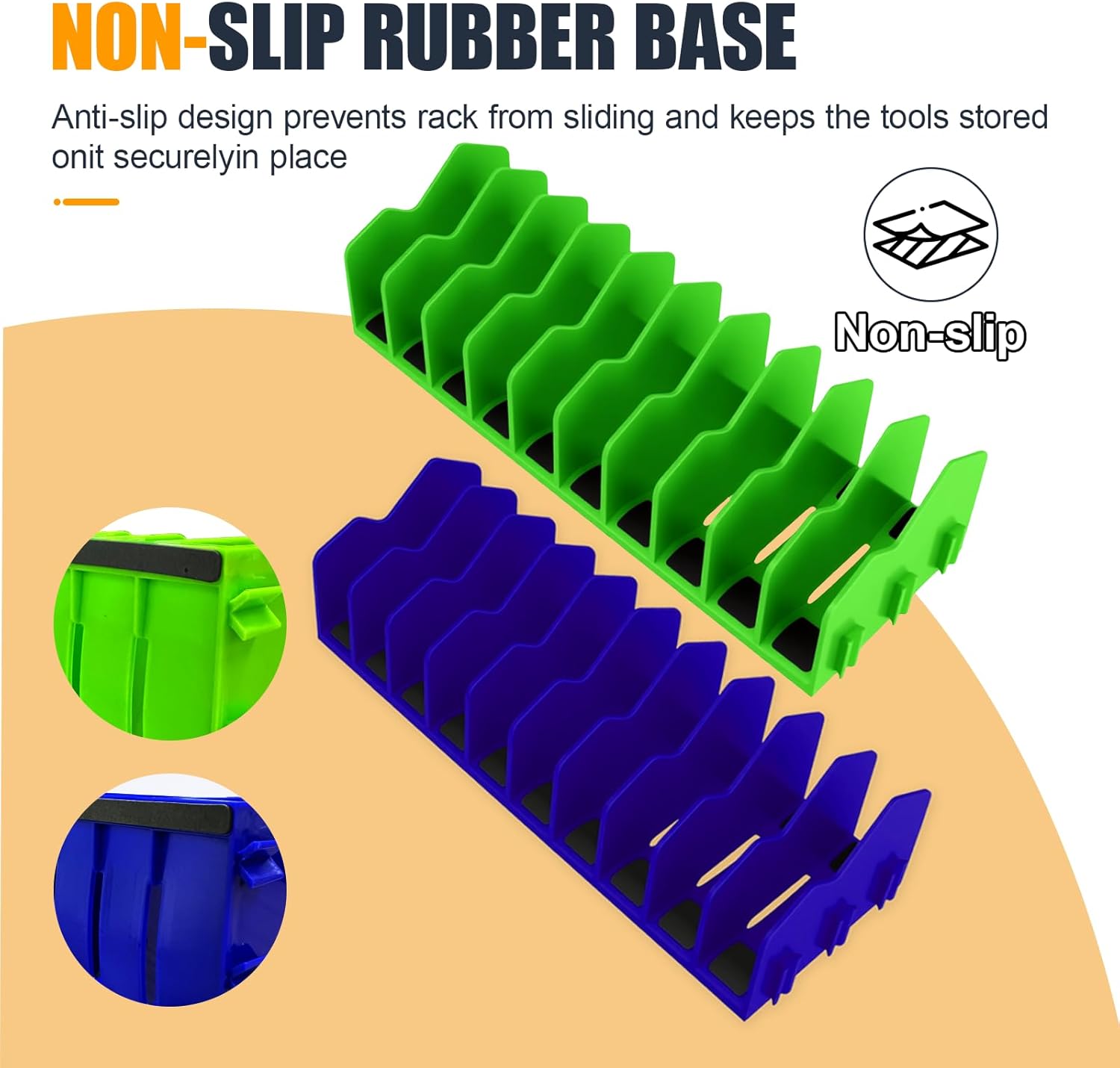 2PCS Plier Organizer Rack, 10-Slot Pliers Cutters Holder with Non-Slip Rubber Base, Extendable ToolBox Drawer Storage Accessories, Fits 3" H Tools, Pliers, Screwdrivers, Wrenches (Blue/Green)