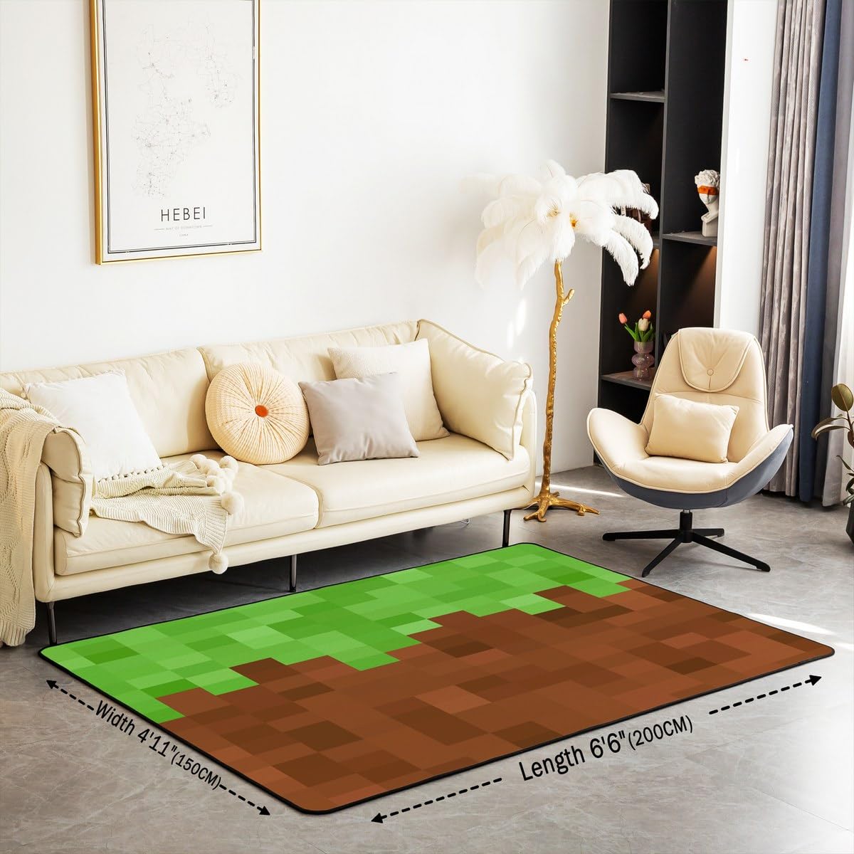 Homemissing Pixel Spiel Teppich 100x150cm Grün Braun Camo Wohnzimmerteppich für Kinder Cartoon Dekor Modern Teppich Weiche leichte Mikrofaser Schlafzimmer Dekor
