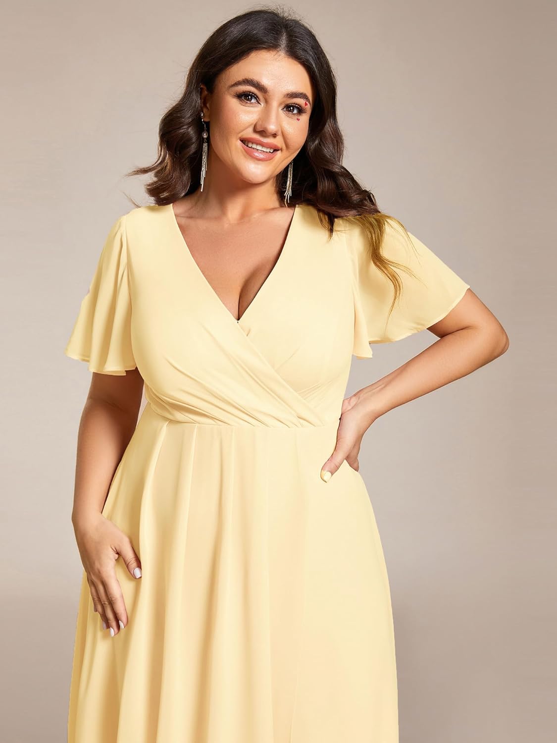 Ever-Pretty Plus Women's Formal Wedding Guest Dress for Curvy Women Chiffon A-Line Plus Size Cocktail Party Dresses