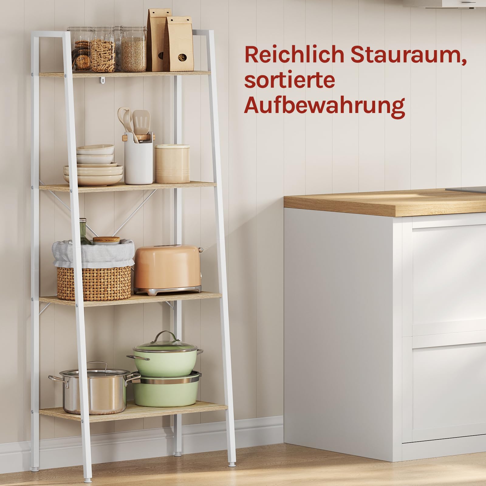 WOLTU Standregal Leiterregal Bücherregal mit 4 Ablagen