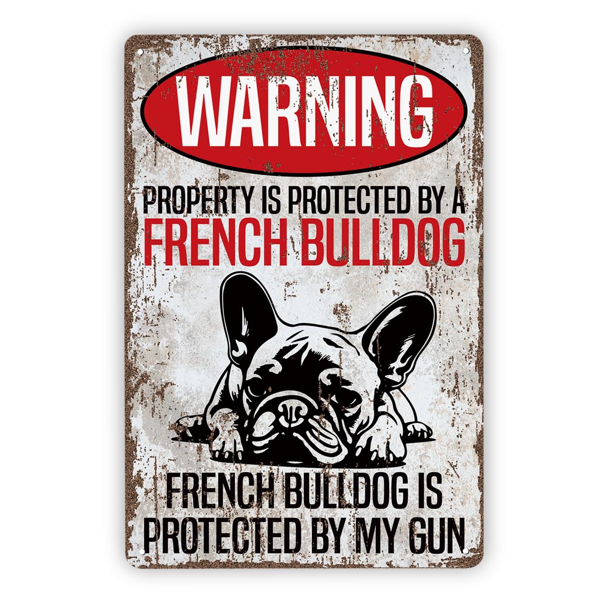 Vintage Metal Tin Signs, Funny Metal Beware of Dog Signs, Warning Property Protected by a French Bulldog, Great Gift for Frenchie Lovers, Courtyard Porch Decor, Funny Yard Sign, 11.8 * 7.9Inch
