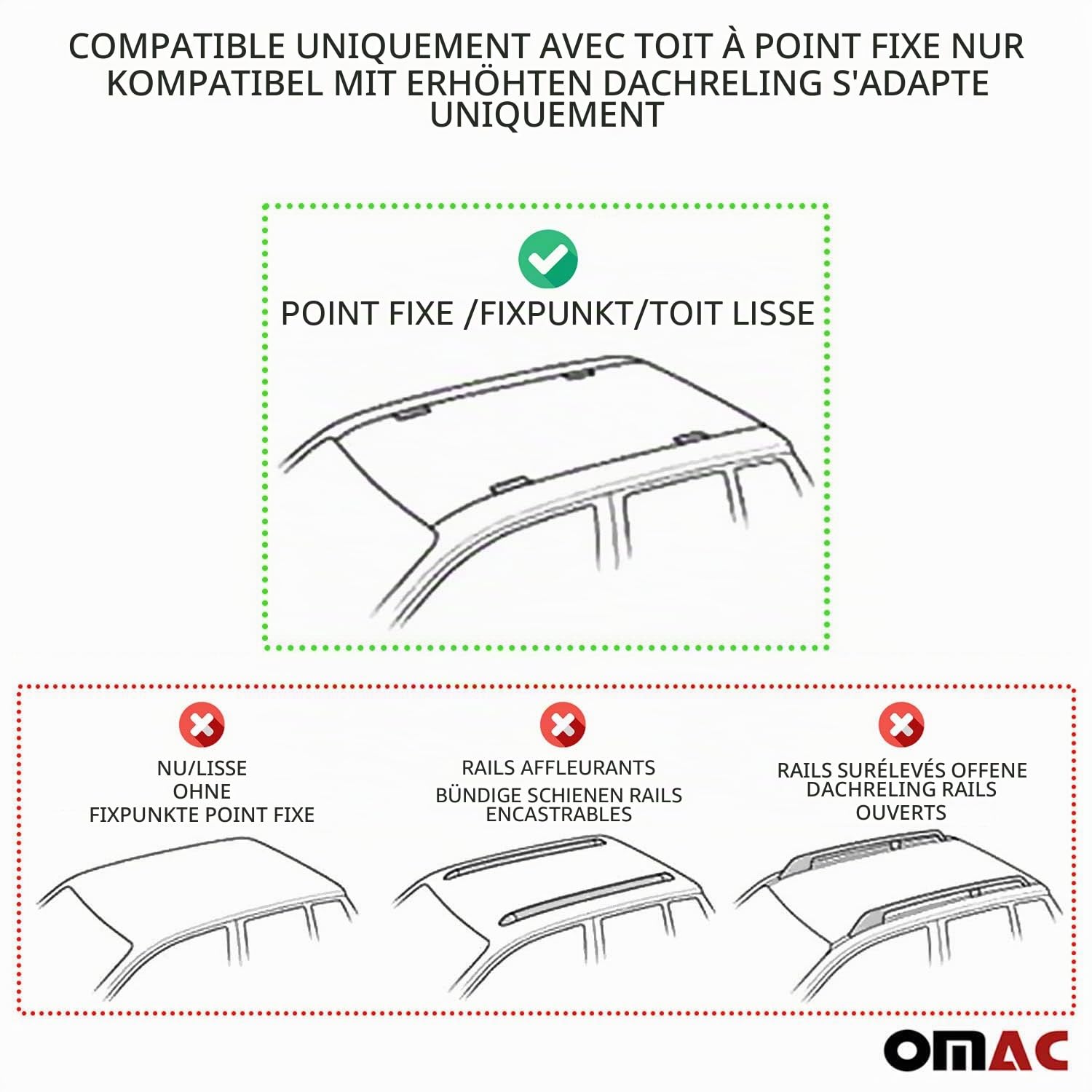 OMAC Barres de Toit Heavy Duty compatibles avec Fiat Doblo II 2010-2021 – 3 Barres – Acier Argent