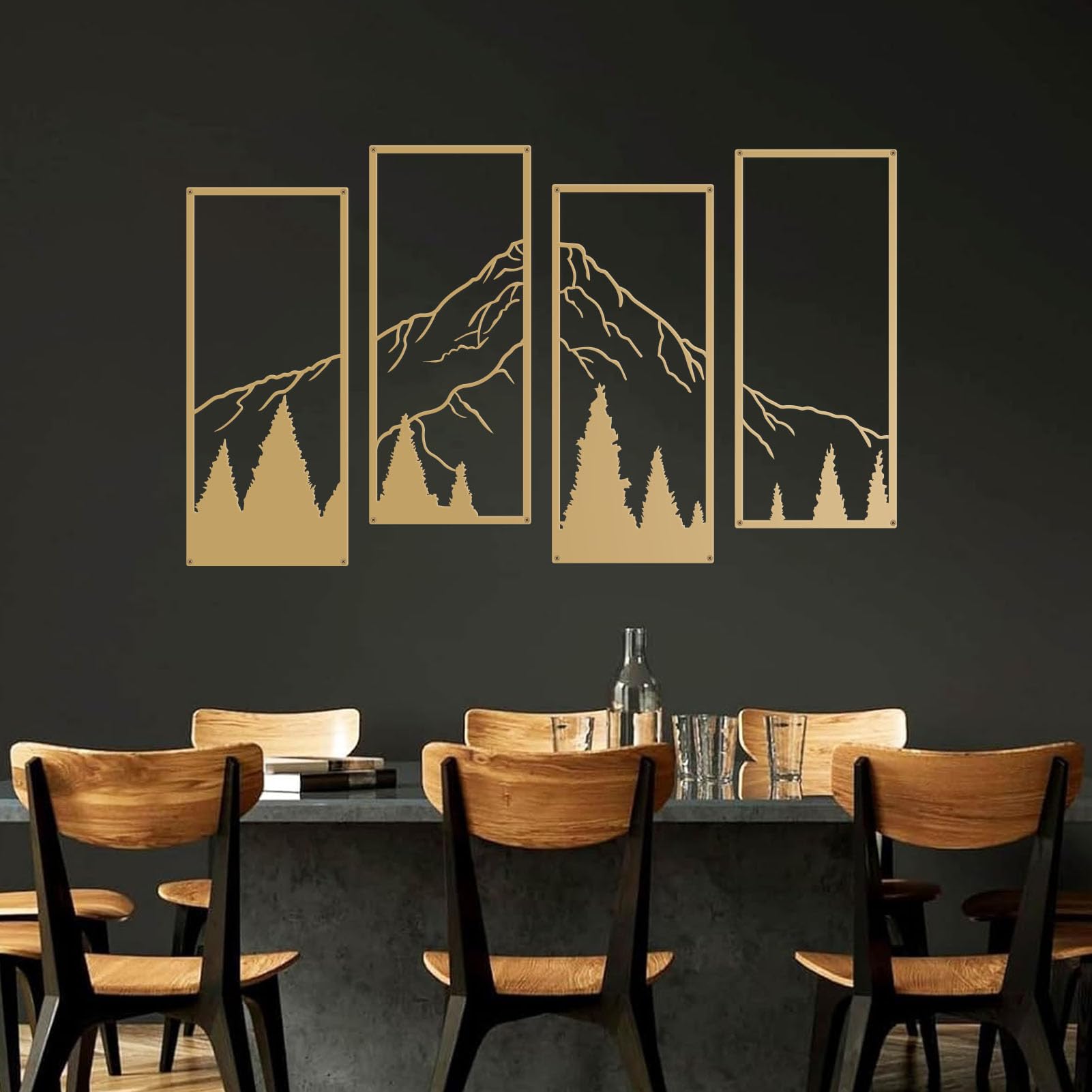 ruelen 4 Pcs Metal Mountain and Forest Wall Decorations Line Drawing Wall Art Minimalist Wall Decor Rustic Nature Home Wall Art Sculpture for Home