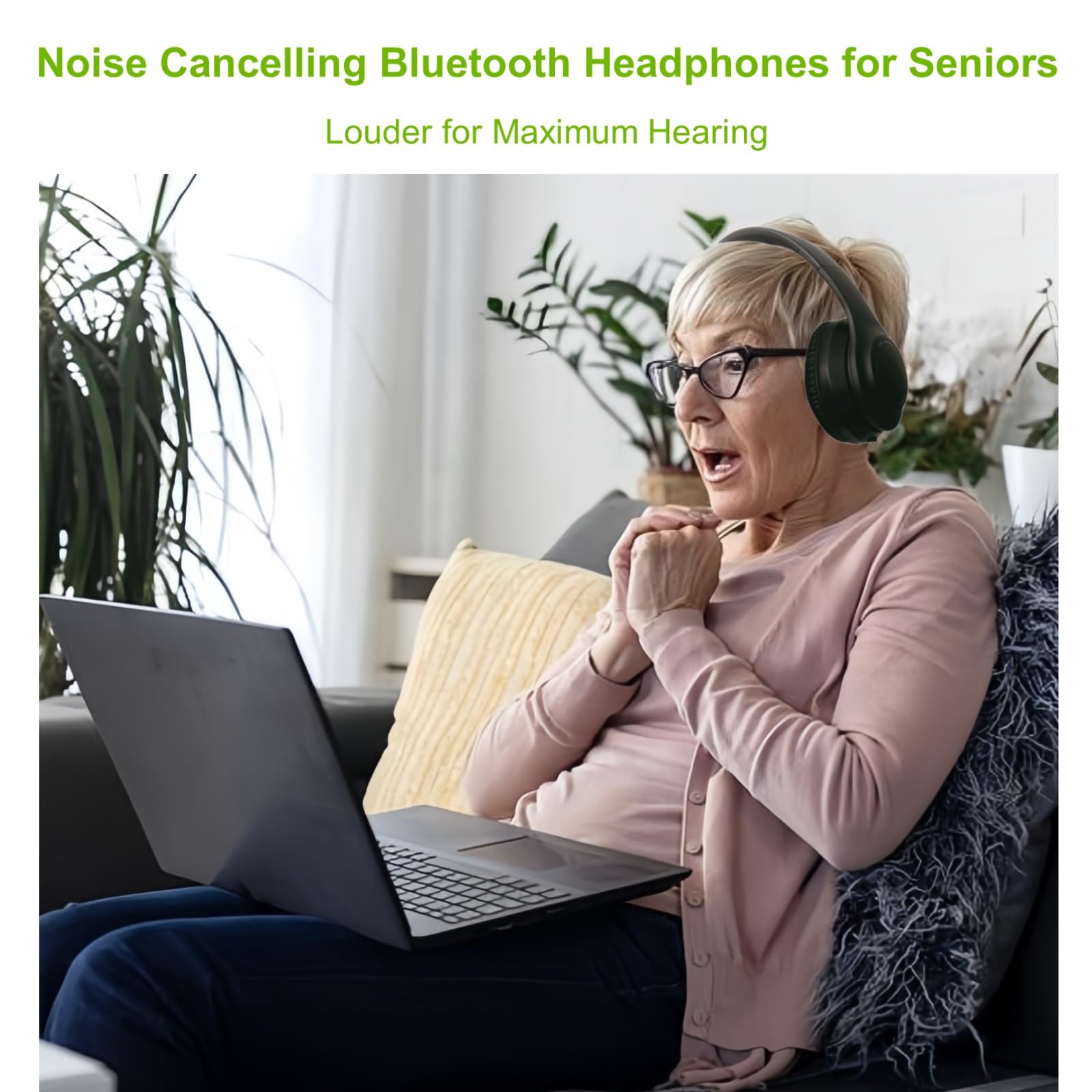 Cuffie Wireless per TV con Trasmettitore, Cuffie TV con Funzione di Riduzione del Rumore, Cuffie Bluetooth per TV con Microfono, Suono Stereo 30 Ore Di Riproduzione, Facile da Usare Comodo Per Anziani