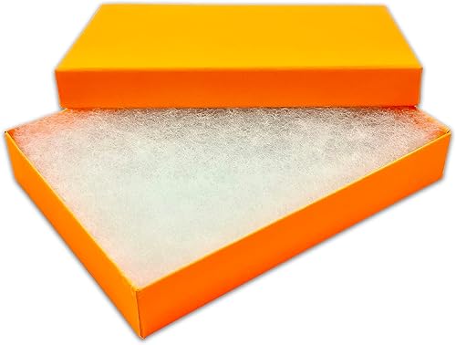 TheDisplayGuys - Paquete de 25 cajas de joyería de papel kraft #53 con relleno de algodón, caléndula (5-38 x 3-78 x 1 pulgadas), regalo, envío,