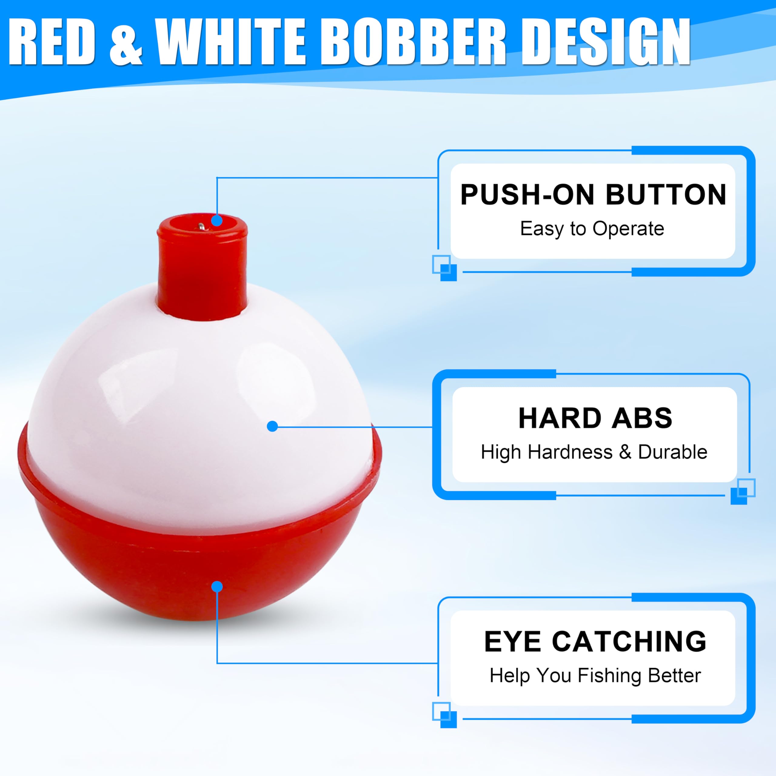OROOTL Fishing Bobbers Floats Snap-on Fishing Floats Spring Bobbers Red/White Push Button Round Buoy Kit for Kids Decorations Large Small Size 2inch