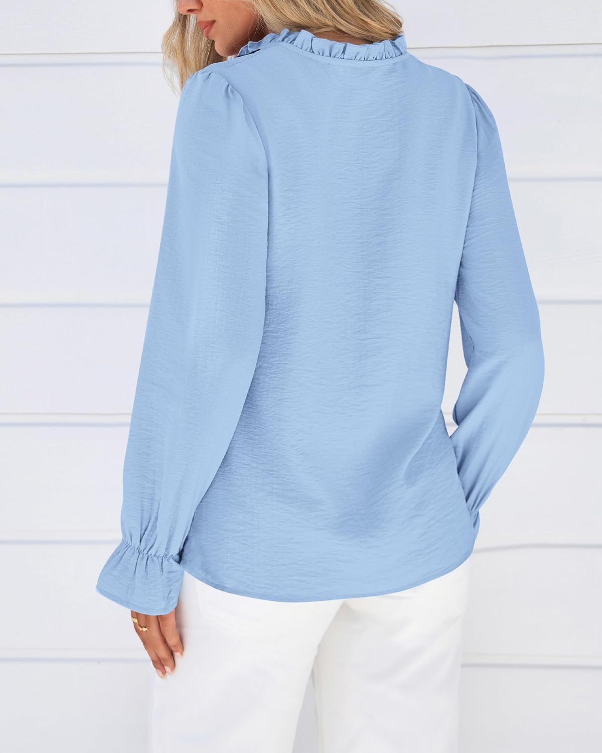 BTFBM Womens Tops Dressy Casual Fall 2025 Boho V Neck Ruffle Long Sleeve Shirts Floral Embroidered Work Business Blouses - Image 3