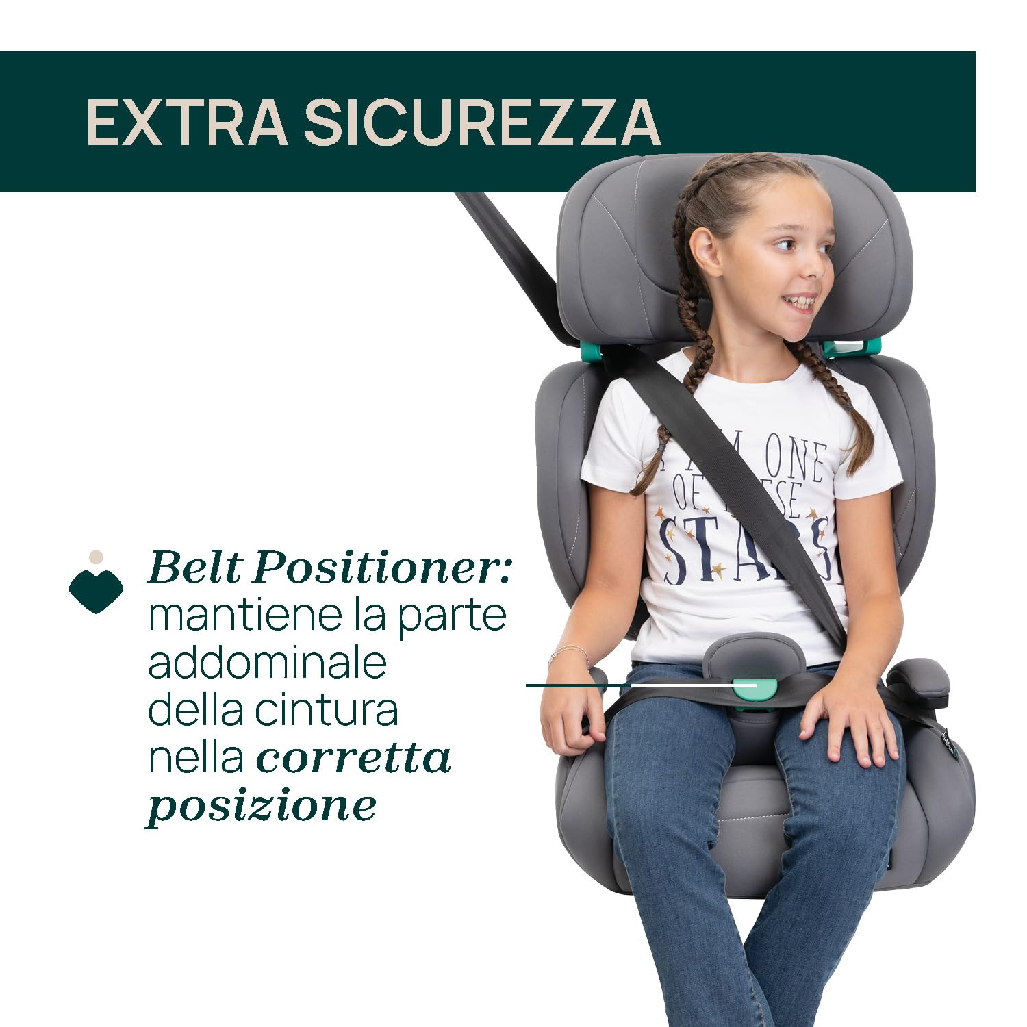 Chicco Quizy Lite i-Size, Seggiolino Auto Bambini 3-12 Anni (100-150 cm), Peso 15-36 kg, Facile da Installare, Regolabile in Altezza, con Braccioli Imbottiti e Seduta Confortevole, Grigio