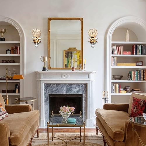 Miniatura 3 de Juego de dos apliques de pared dorados, modernos apliques de pared de cristal con enchufe E26, apliques cableados, lámpara de pared de mesita de