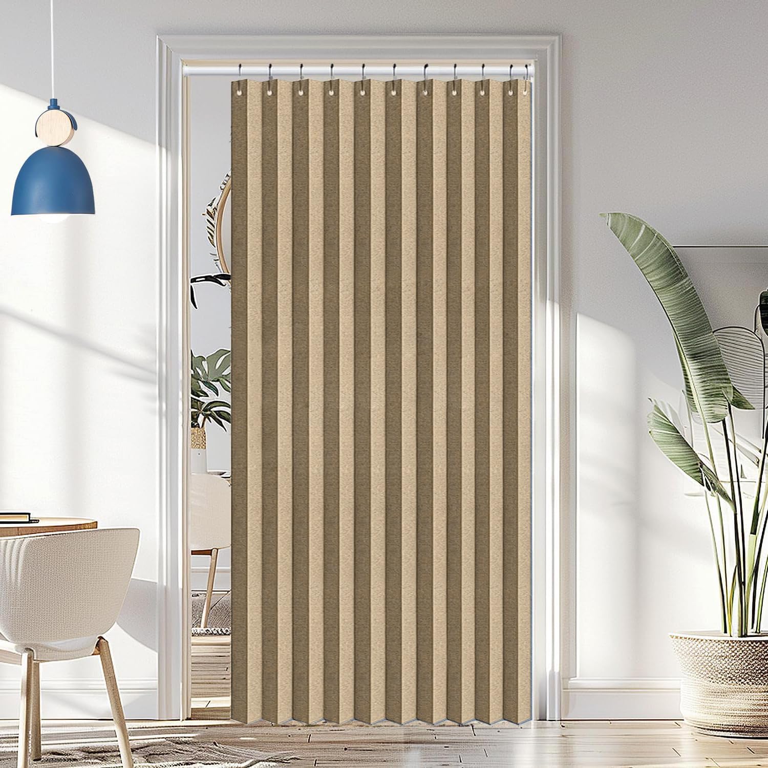 Custom privacy folding door curtains, blackout magnetic door curtains for room dividers, bathrooms, studios and bedrooms-Light brown- W150xH240cm
