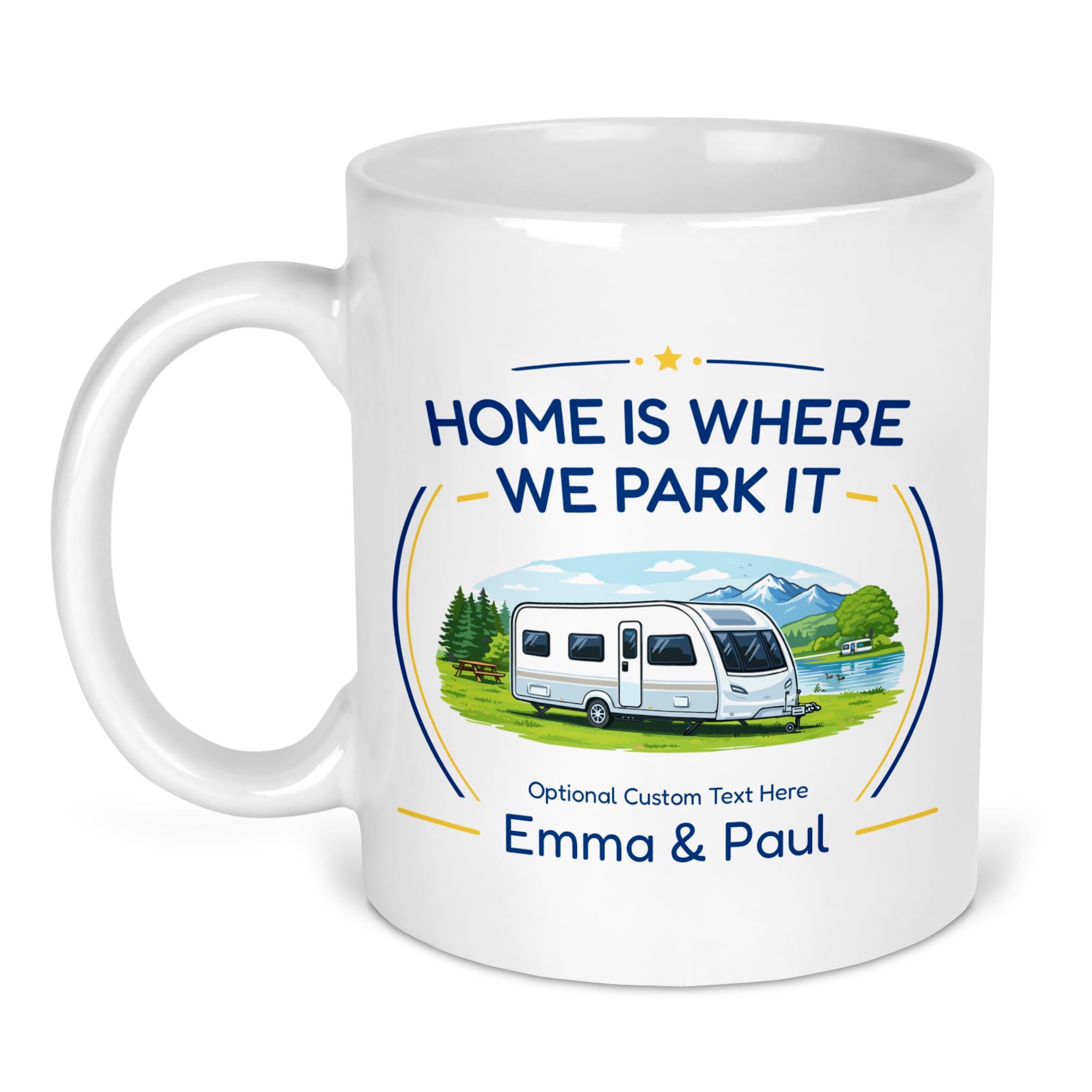 Chicken Craft Personalised Caravan Mug with Name - Single Axle Home is Where We Park It Camping Gift for Caravan Lovers