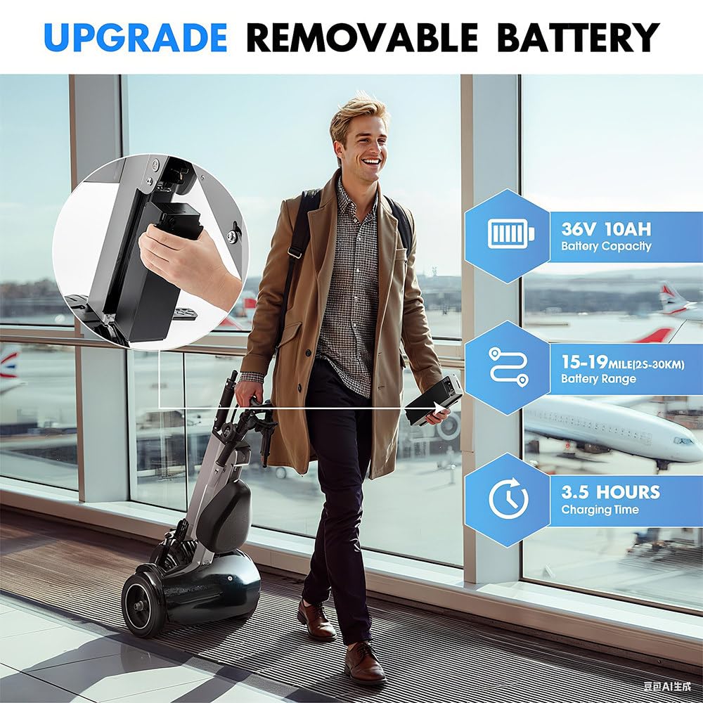 Scooter Elettrico Pieghevole per Adulti, Triciclo Elettrico Portatile e Leggero con Batteria Rimovibile 36 V 7,8 Ah, Interruttore di retromarcia e Chiave,ausilio per la Mobilità da Viaggio