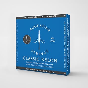 Augustine Strings Classic Blue - High Tension Classical Guitar Strings - The Original Nylon String - 3 Sets