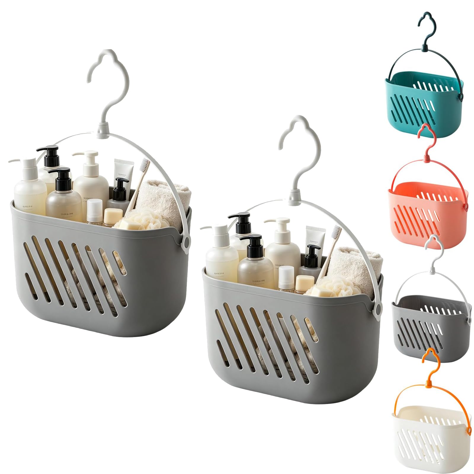 Leipsychic Portable Shower Caddy Basket, Hanging Plastic Organizer with Handle, 2-Pack, Shower Caddy for Camp, Bathroom, College Dorm, Kitchen (B)