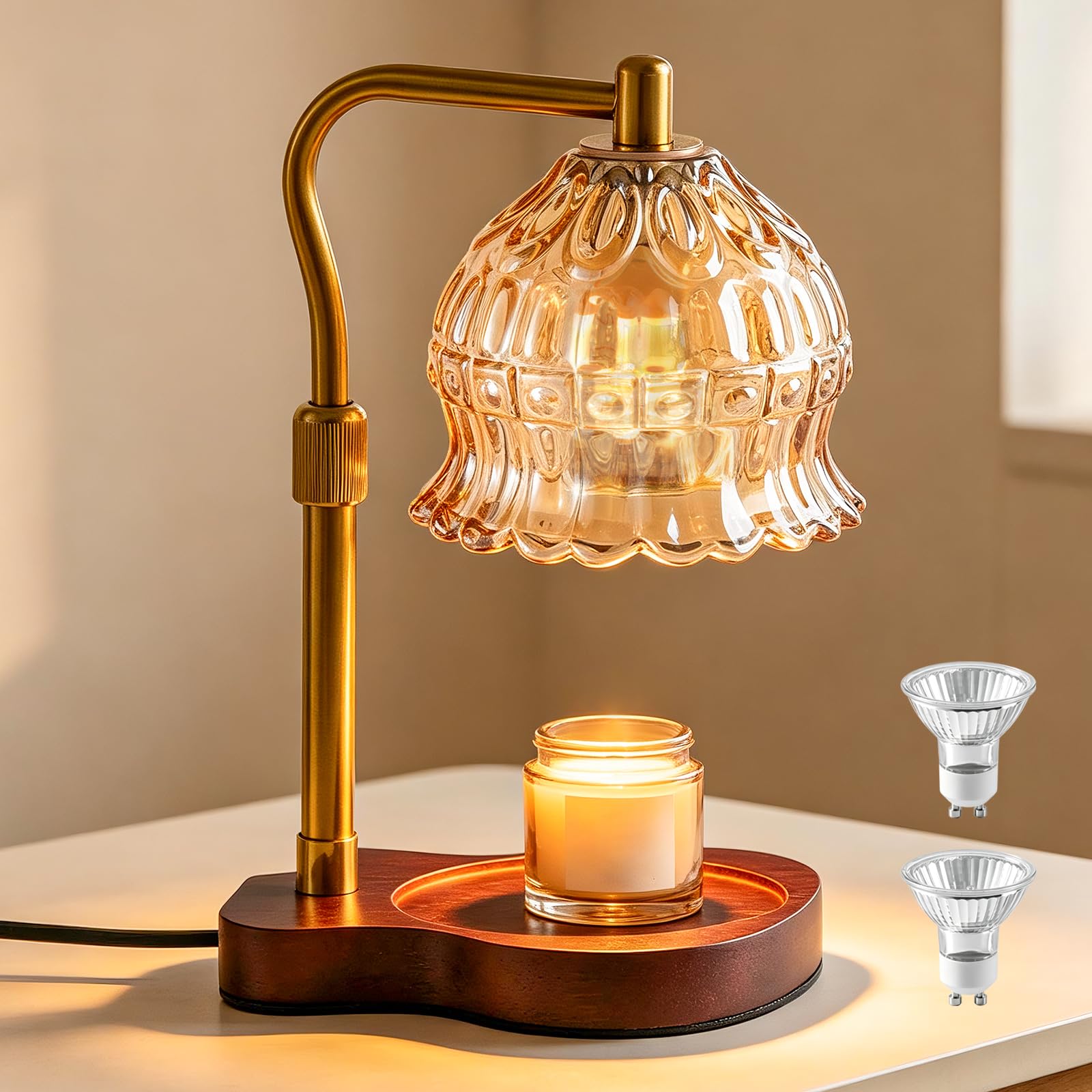 Liomus Flower Candle Warmer Lamp with Timer & Dimmer, Adjustable Height Candle Warmer, Mothers Day Birthday Gifts for Women Mom, House Warming New Home Decor, Wax Warmer with 2 Bulbs for Jar Candles