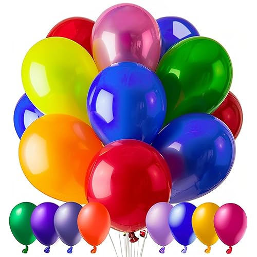100 PCS Balloons, 12 Inch Assorted Colors Balloon & 10