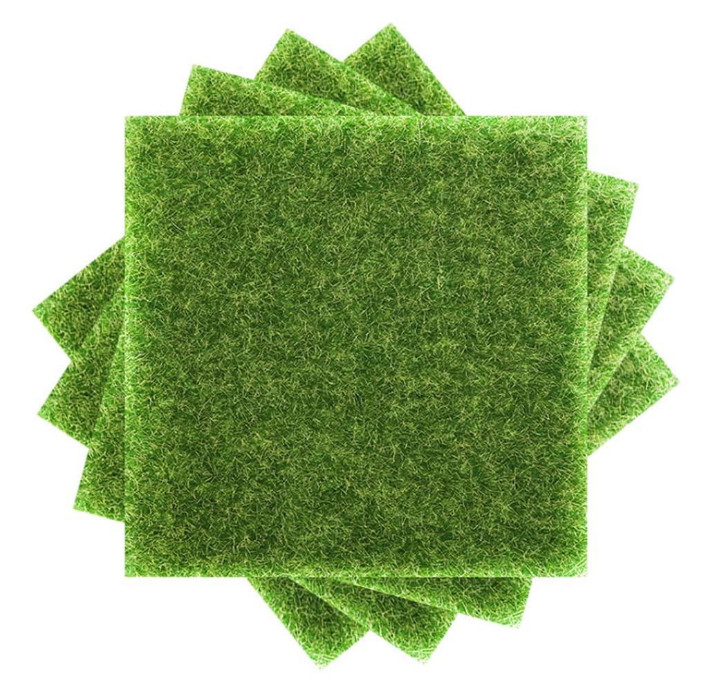 Erioctry 6 Pieces 6 x 6 Inches Artificial Garden Grass Lawn Mat Patch Indoor Outdoor Green Artificial Grass Turf Miniature Ornament Garden Dollhouse DIY Decoration Grass