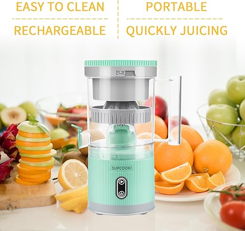 Miniatura 8 de Exprimidor eléctrico recargable de cítricos – Exprimidor automático con botón táctil, cable USB y cepillo de limpieza | Portátil para naranja, Verde