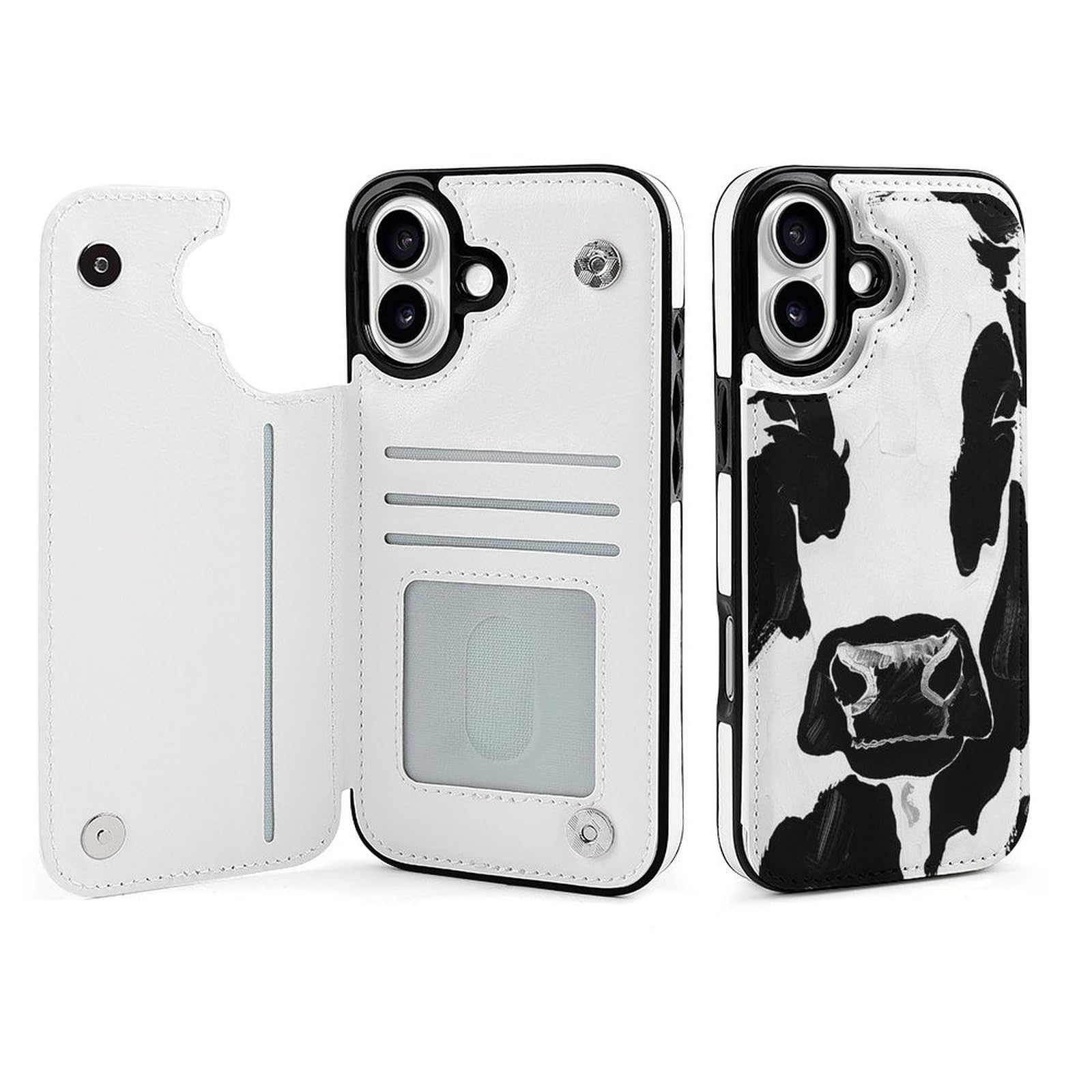 Étui portefeuille à rabat iPhone 16 Plus cuir imprimé vache noire - 8