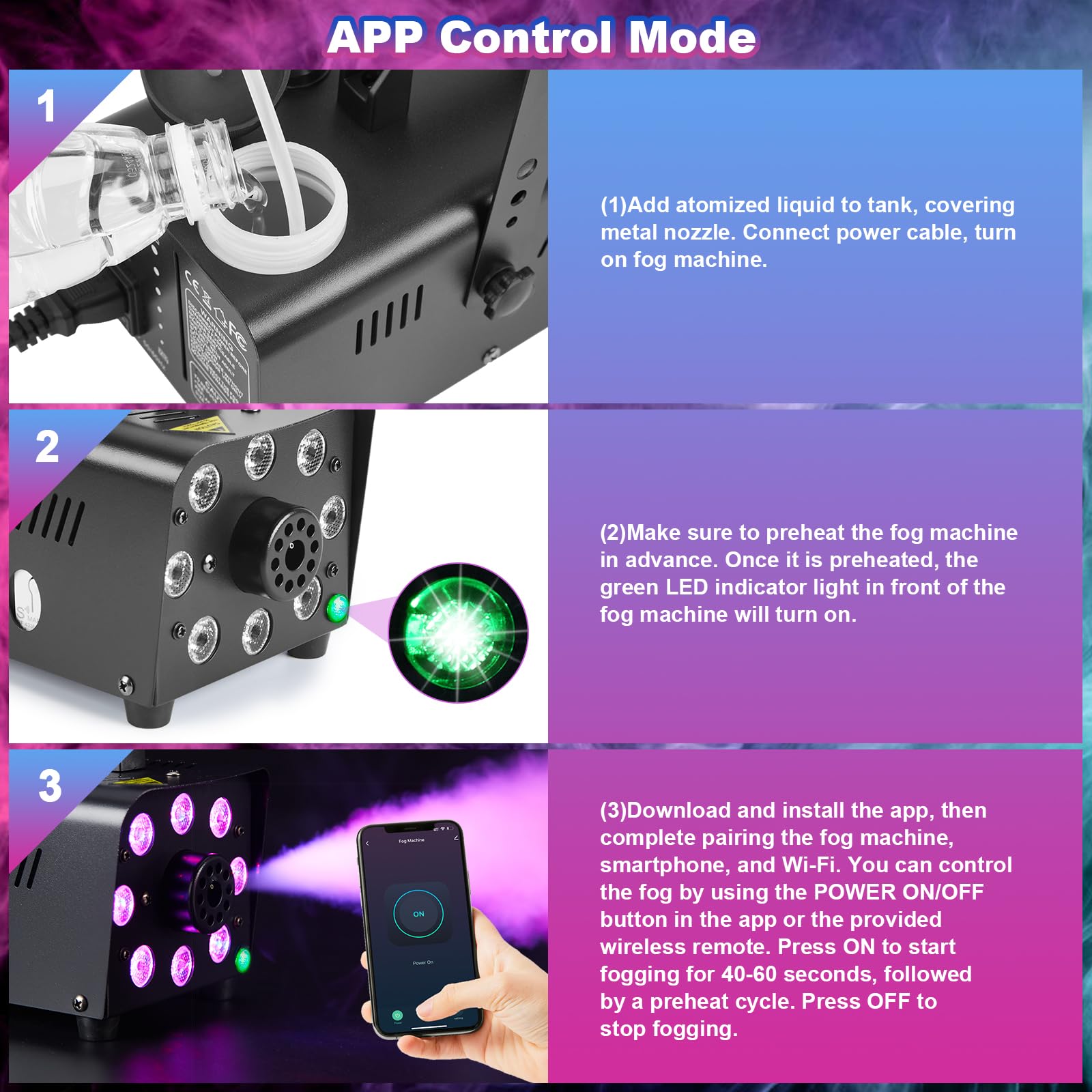 Hakuta Machine à fumée Contrôl par App, Machine à fumée avec 13 lumières LED colorées, puissance de 2000CFM avec 2 télécommandes sans fil, parfait pour mariage, Halloween et spectacles