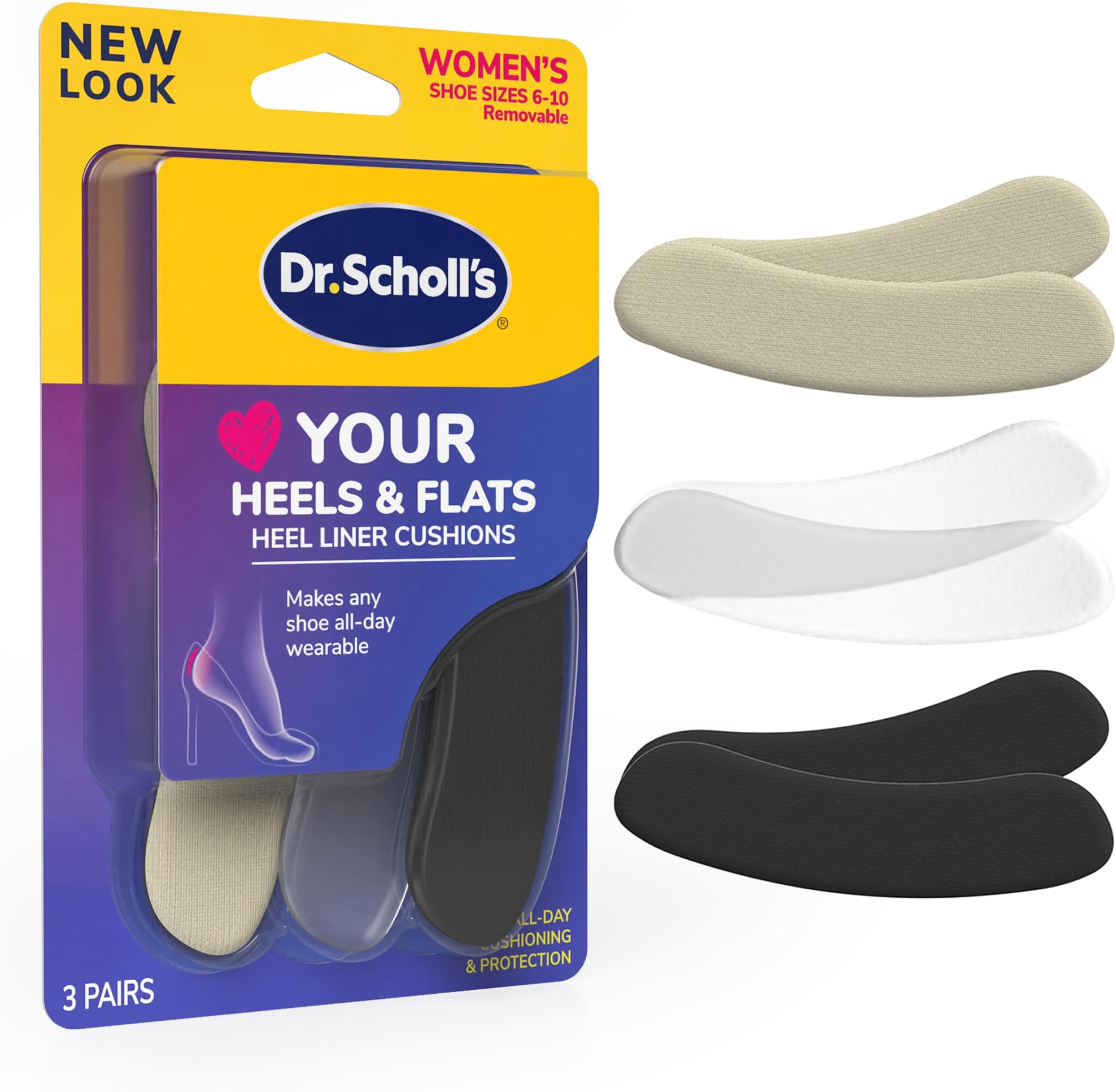 Foam Heel Liners Inserts Helps Prevent Uncomfortable Shoe Rubbing at The Heel and Helps Prevent Slipping for Shoes That are Too Big, 3 Pair