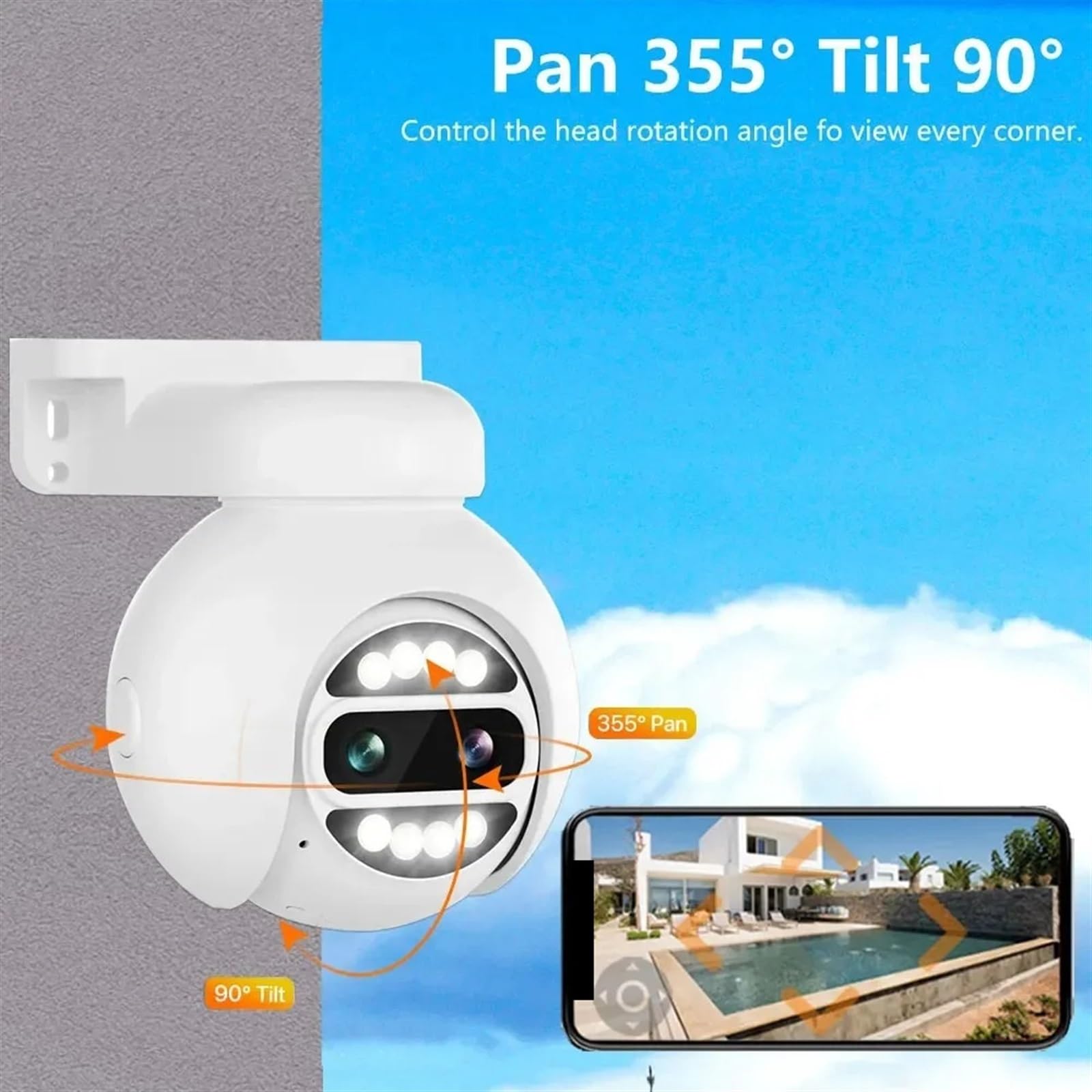 Telecamera di sicurezza, Telecamera Speed ​​Dome IP 8MP 4K PTZ Zoom 8X POE Audio bidirezionale Sicurezza esterna H.265 Slot for scheda SD Pan Tilt impermeabile(5MP Add 64G Card)