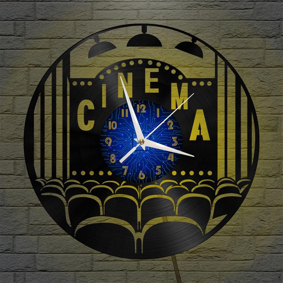 Horloge murale en vinyle cinéma XDG noire 12 pouces lumineuse LED pour salon