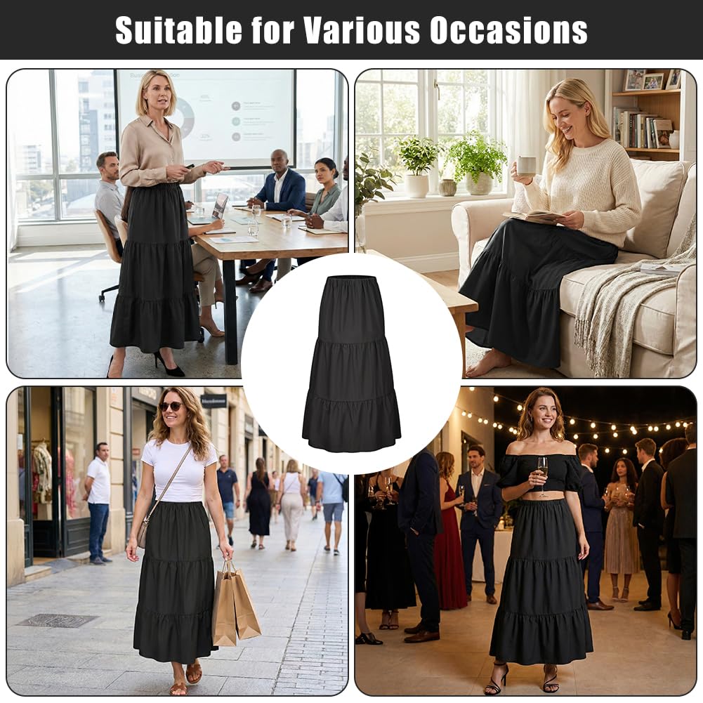 Spódnica damska z kieszeniami – Basic Solid A-Line elegancka plisowana spódnica do kolan, spódnica skaterska, styl boho, spódnica maxi, do noszenia na co dzień, elastyczny ściągacz, długa