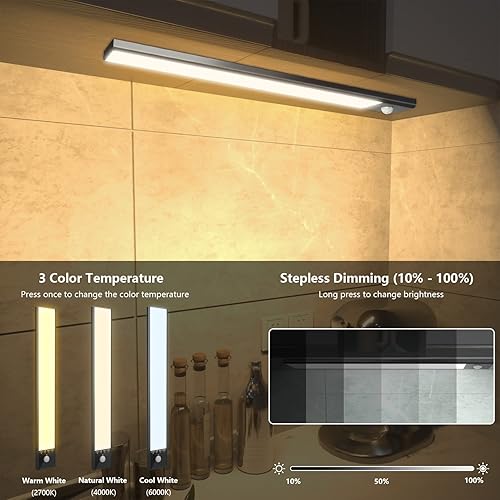 Miniatura 2 de Paquete de 2 luces para debajo del gabinete, sensor de movimiento doble, 11.8 pulgadas, 3 temperaturas de color, luces debajo de la encimera para