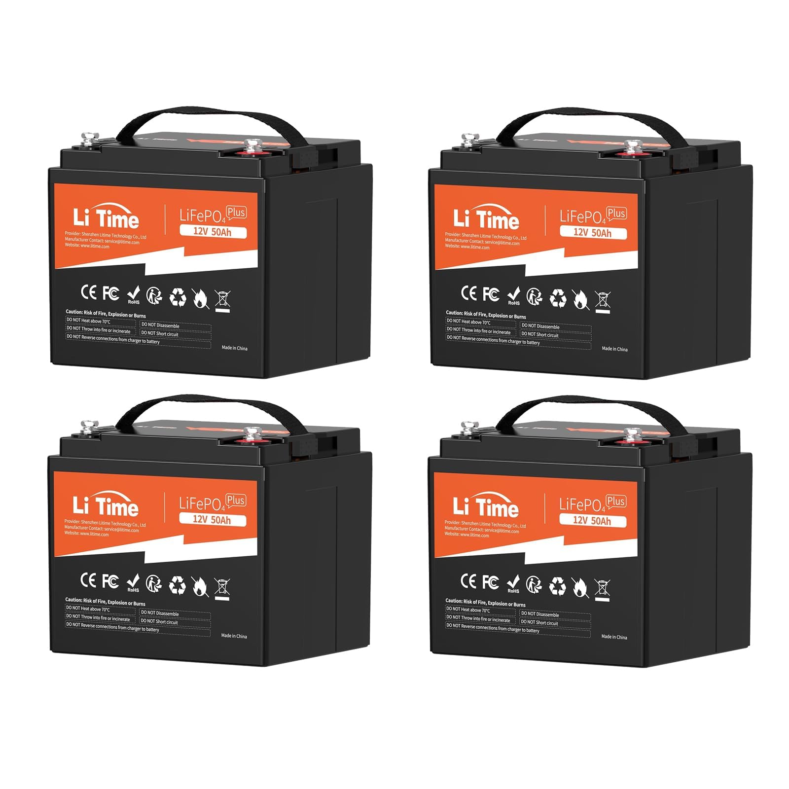 LiTime 12V 50Ah LiFePO4 Trolling Motor Battery for RV Solar Camper-4Pack