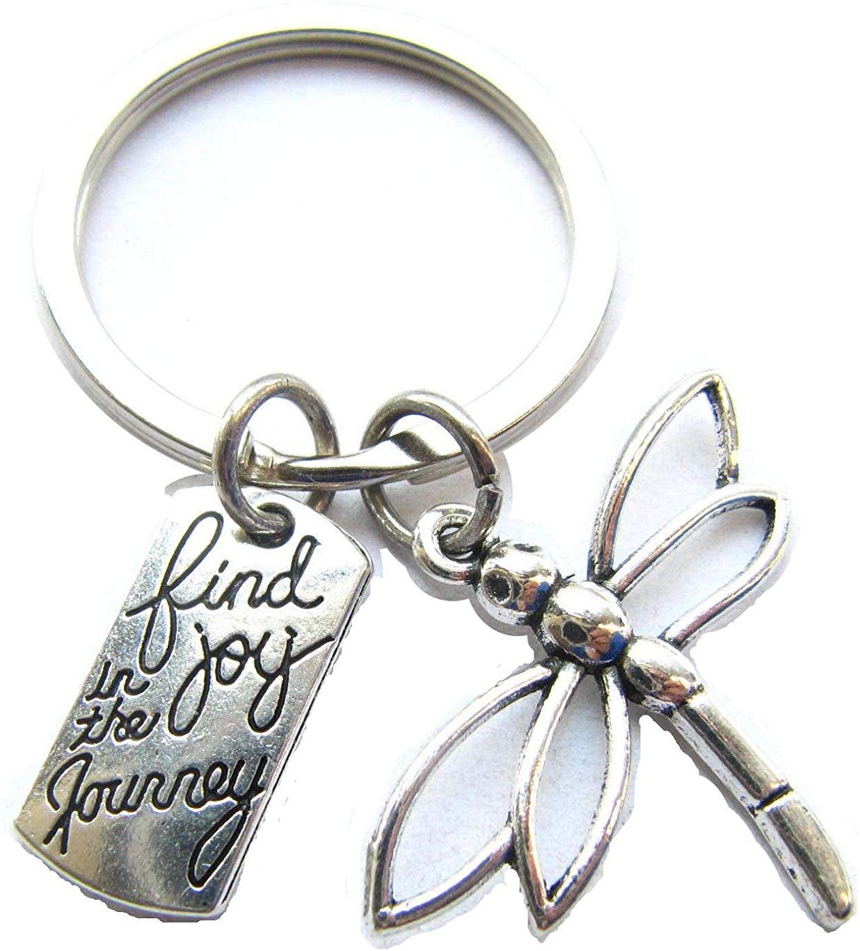 Keychain Men's Ancient Silver Find Joy In The Journey Dragonfly, Dragon Fly Keyring, Insect Key Chain (1)