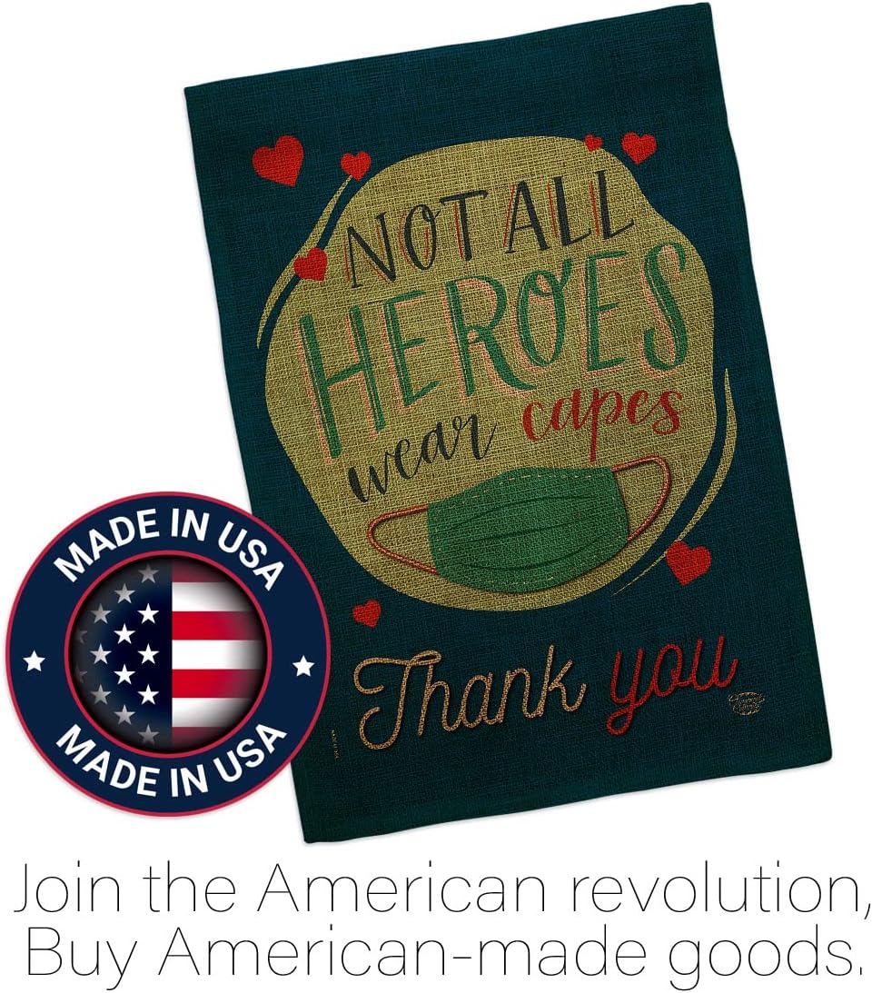 Thank You All Heroes Burlap Garden Flag - Set with Stand Expression Inspirational Spiritual Hope Love Wisdom Support Emotion Postive - House Banner Small Yard Gift Double-Sided 13 X 18.5