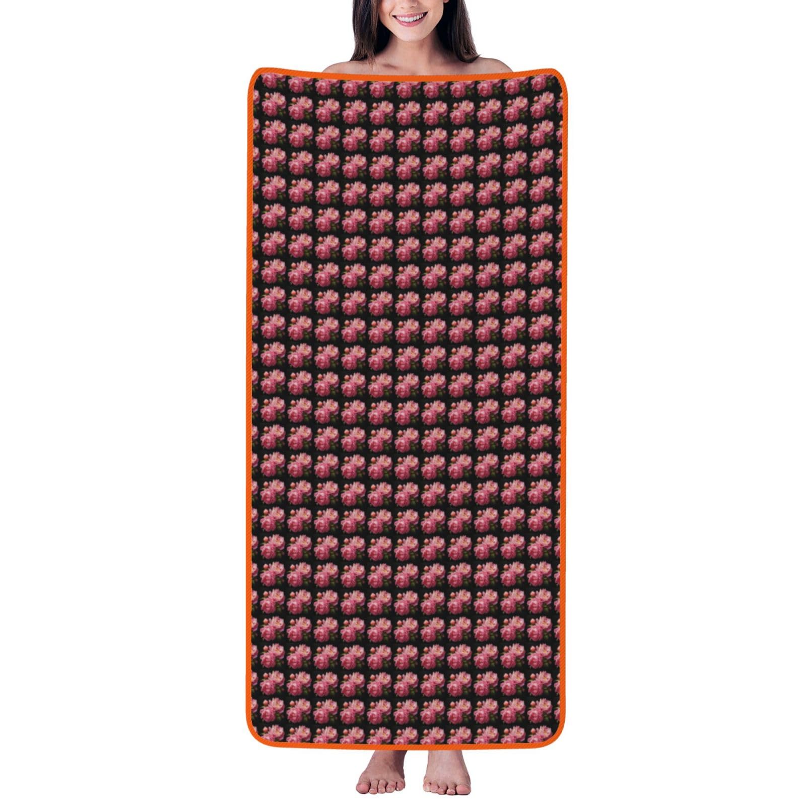 Ztpowqa Women's Orange Peony Print Coral Velvet Bath Towel For Home Gym Lounging Bathroom Spa Hotel Beach Travel