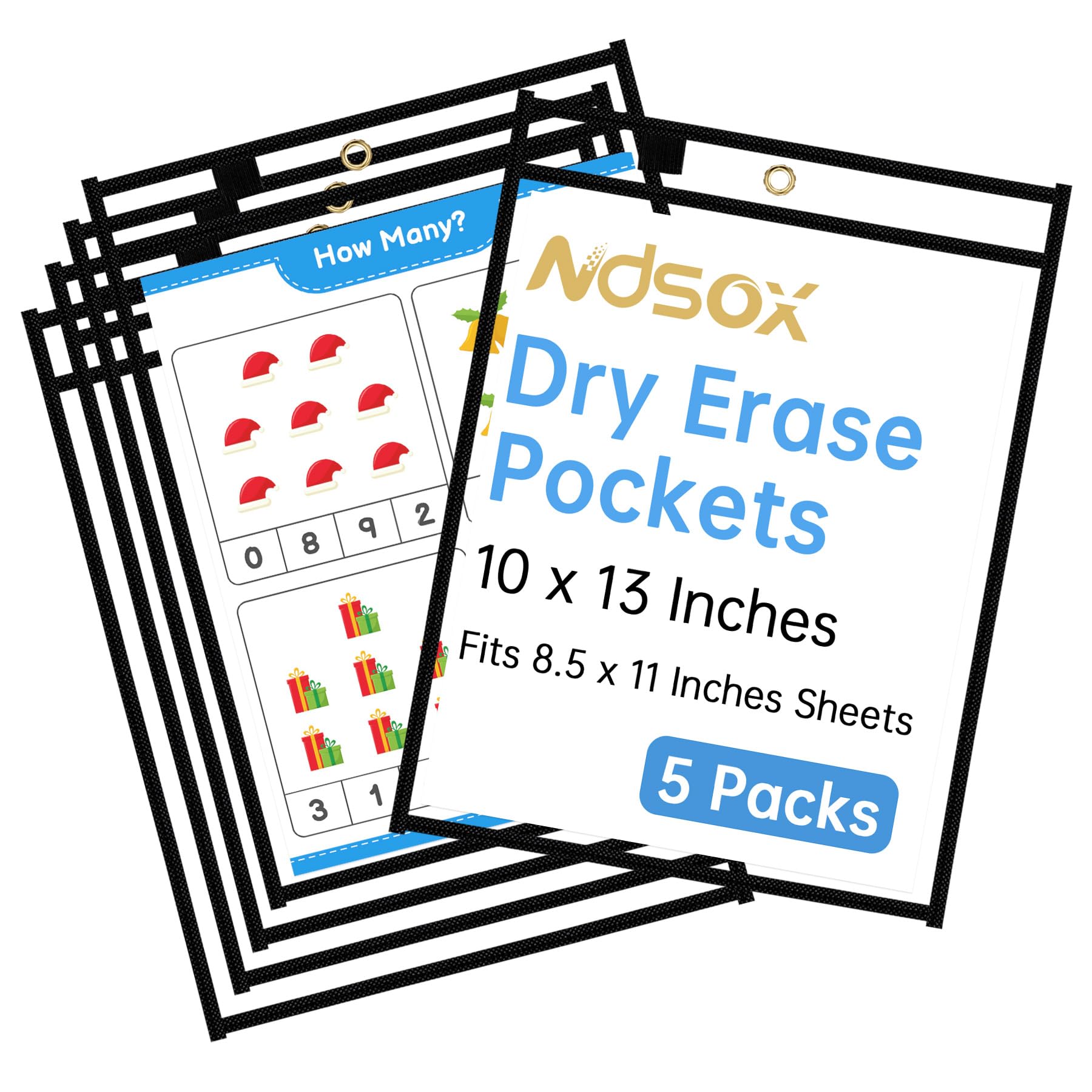 Ndsox 5 Packs Oversized Dry Erase Pockets Reusable Plastic Sleeves Clear Job Ticket Holders Heavy Duty Transparent Hanging Sheet Protectors for